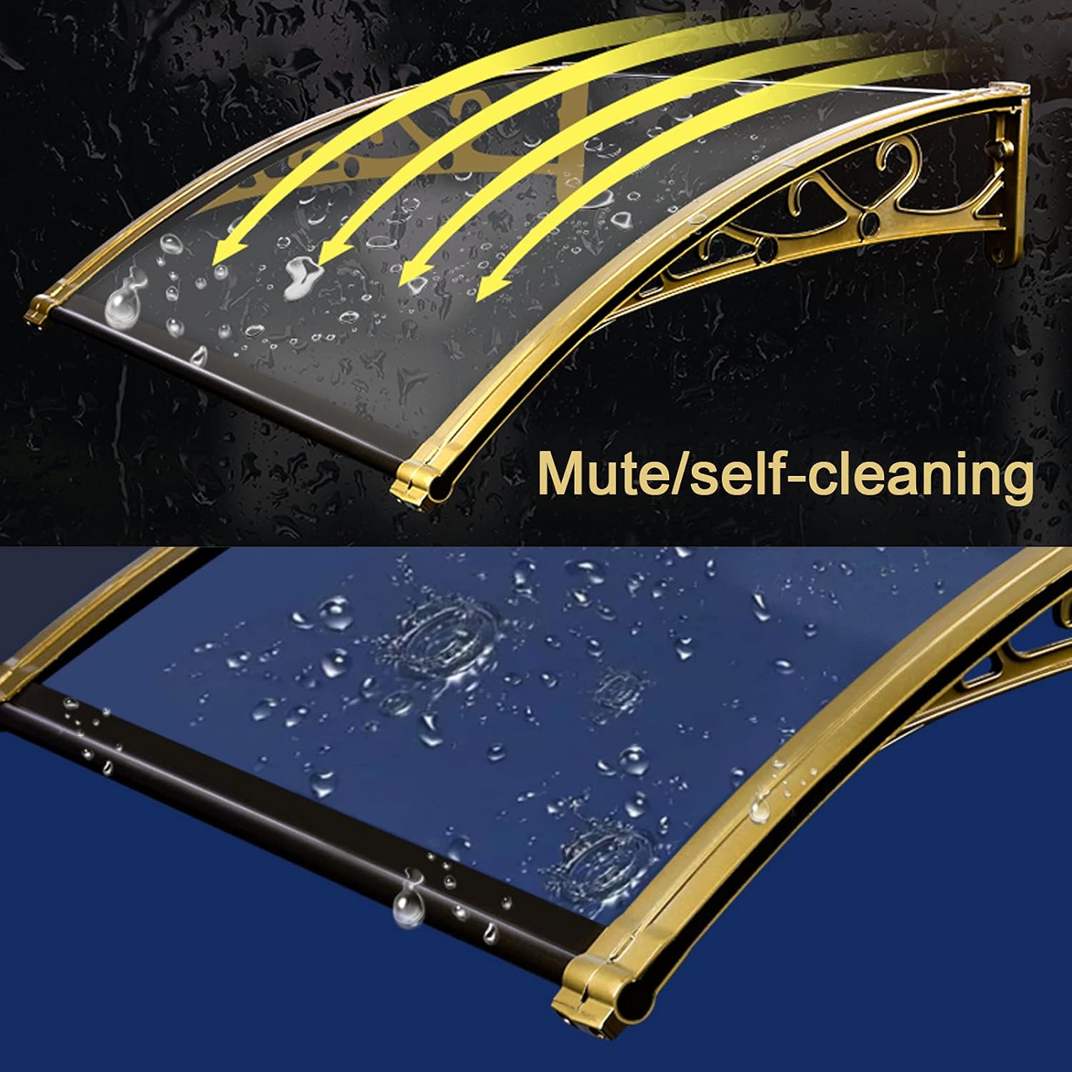 Mute and Self-Cleaning Front Door Canopy Awning,Door Window Garden Canopy Patio Porch Awning,Shade Roofing UV Rain Snow Protection Shelter,Transparent Polycarbonate Cover (60x150cm/24 x59)