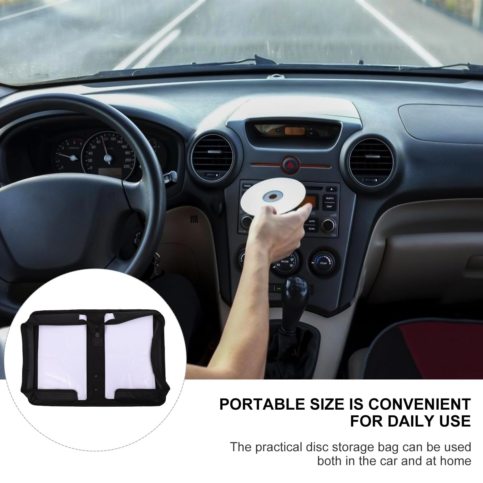 IMIKEYA Custodia per CD da 128 unità, borsa organizer portatile in similpelle nera, chiusura lampo, per viaggi, auto e archiviazione domestica