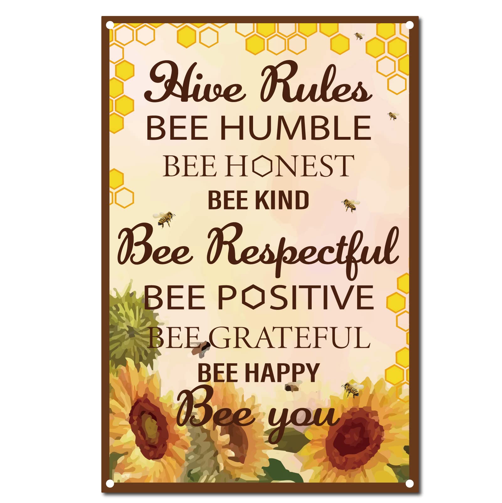 CREATCABIN Sunflower Honest Bee Kind Bee Respectful Bee Funny Metal Tin Sign Wall Plaques with Quotes Vintage Hanging Decor for Bedroom Bathroom Home Living Room Kitchen 12 x 8inch