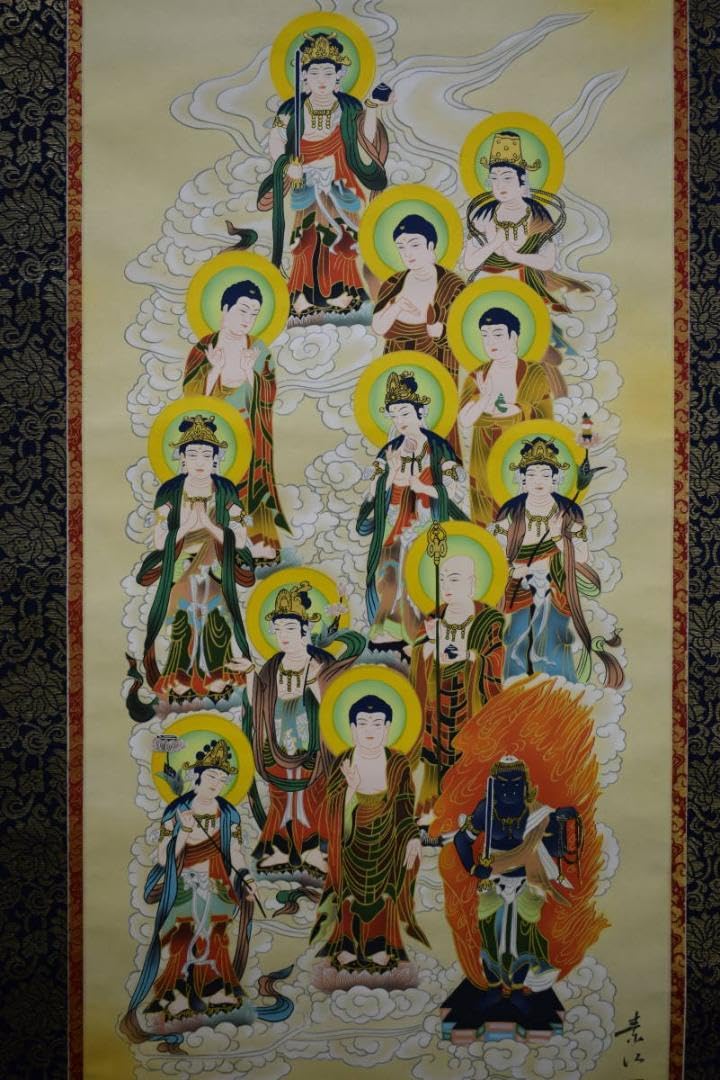 真作/福田素仙/十三佛/桐共箱付/布袋屋掛軸HG-462 真作/福田素仙/十三佛/桐共箱付/布袋屋掛軸HG-462