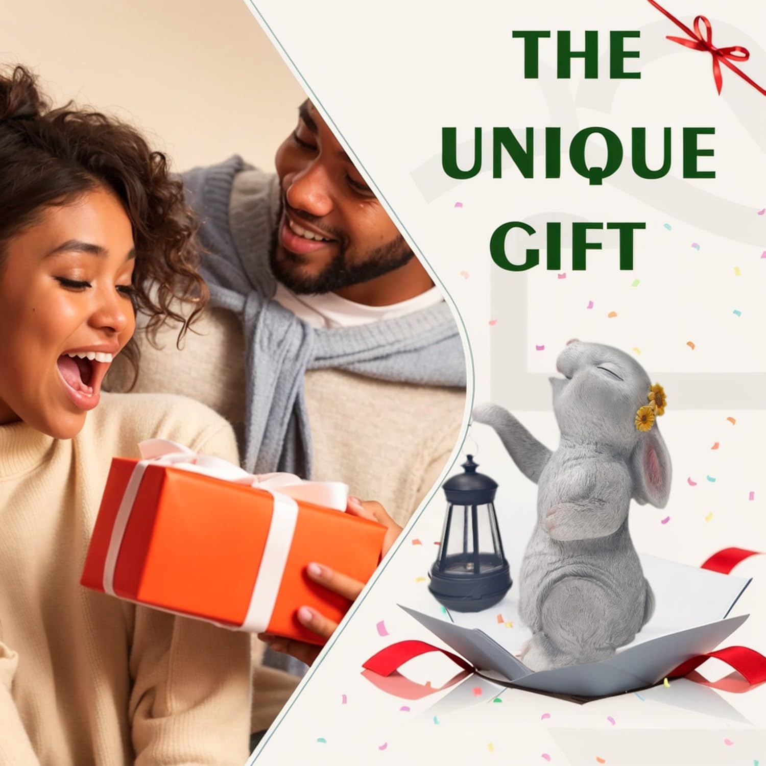 Estatua solar de conejo de jardín con luz LED, decoraciones de Pascua al aire libre para el hogar, patio, césped y patio, figura de resina impermeable, regalo para mamá, Navidad, Día de la