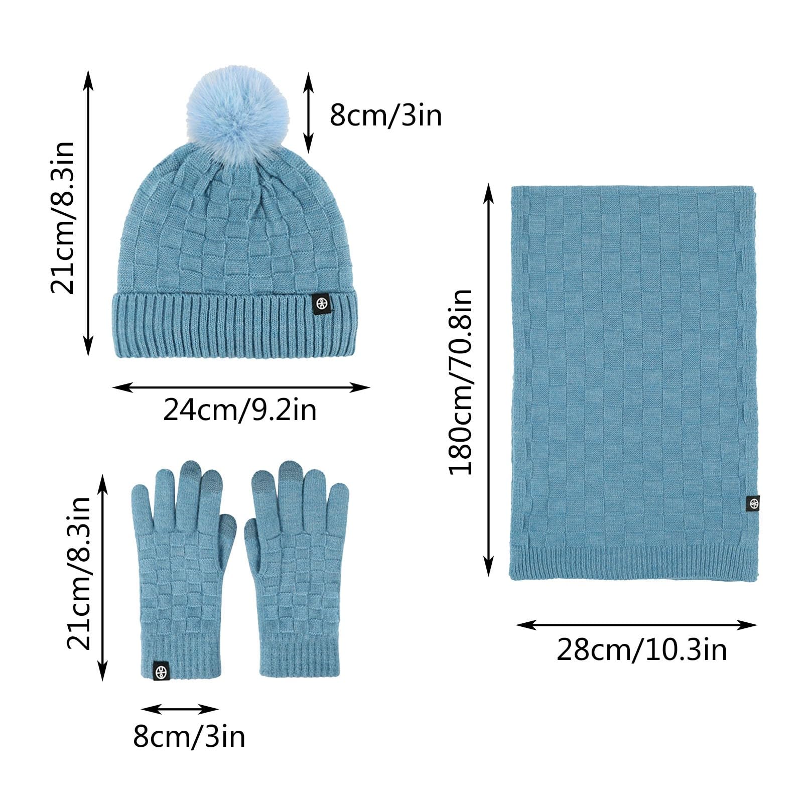 2026 Wintermütze für Paare, warm, Mütze, Schal, Handschuhe, dreiteilig, kariert, Strickflor