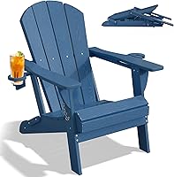 Vista 8 de PLUUV Folding Adirondack Chair, Easy Storage Space Saving, 380 LBS Capacity Weather Resistant HDPE with Two-Cup Holder for Outdoor Patio Fire Pit