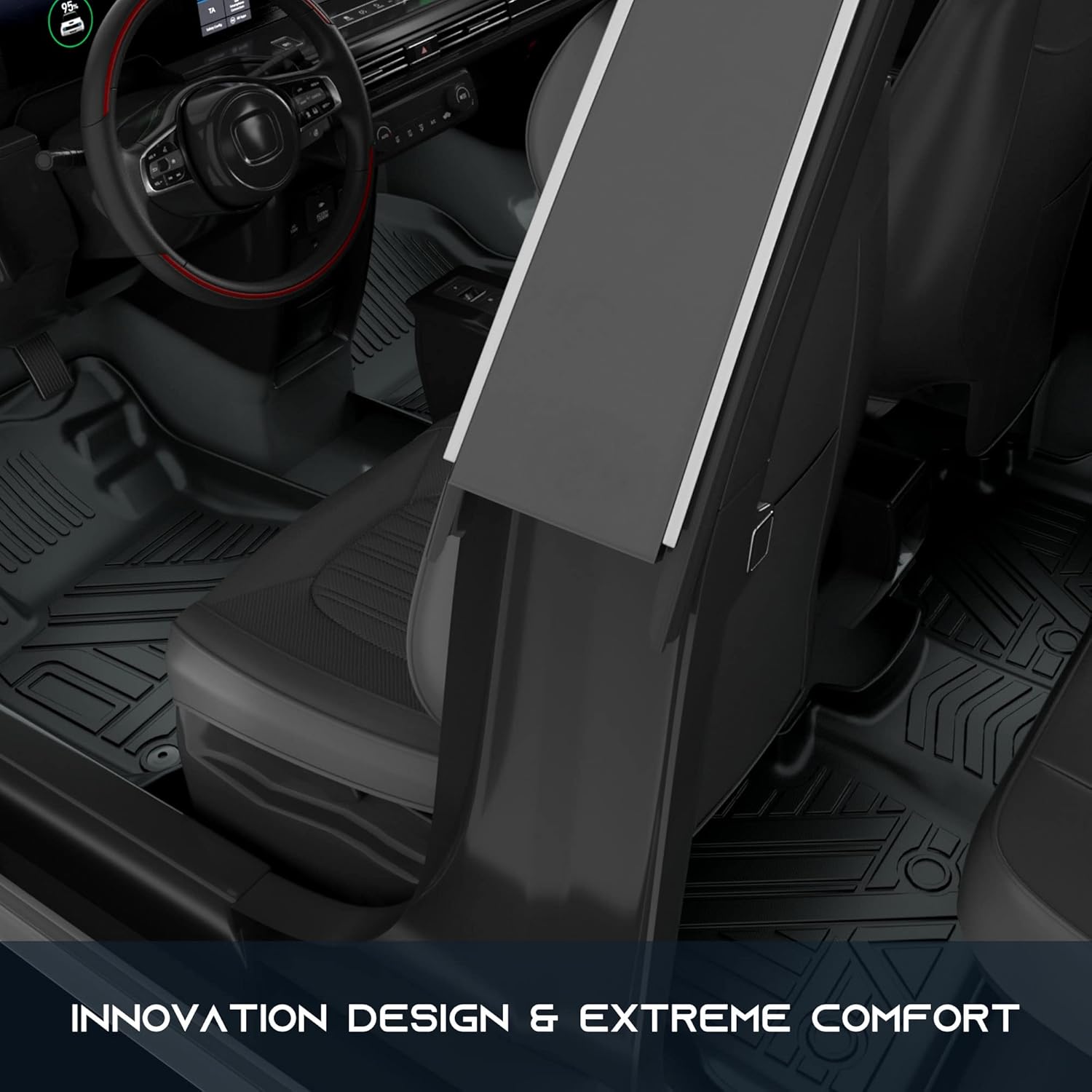 ASLONG 5 Seat Car Floor Mats Fit for Honda CRV CR-V 2017 2018 2019 2020 2021 2022 Weather Floor Mat Liners 1st & 2nd Row Liner， Front & Rear Full Set Black - Image 4