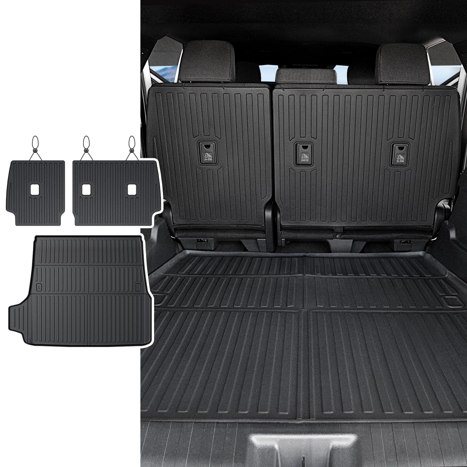 Cargo Mat Backrest Mats for 2025 Toyota 4Runner Car Mat Accessories(Only for 5 Seats Gas), All Weather TPE Trunk Mat Cargo Liner(Cargo Mat+Backrest Mats)