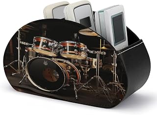 Drum Set PU Leather Remote Caddy Desktop Organizer Leather Remote Caddy Desktop Organizer with 5 Spacious Compartments for TV Remot/Media Controllers/Office Supplies
