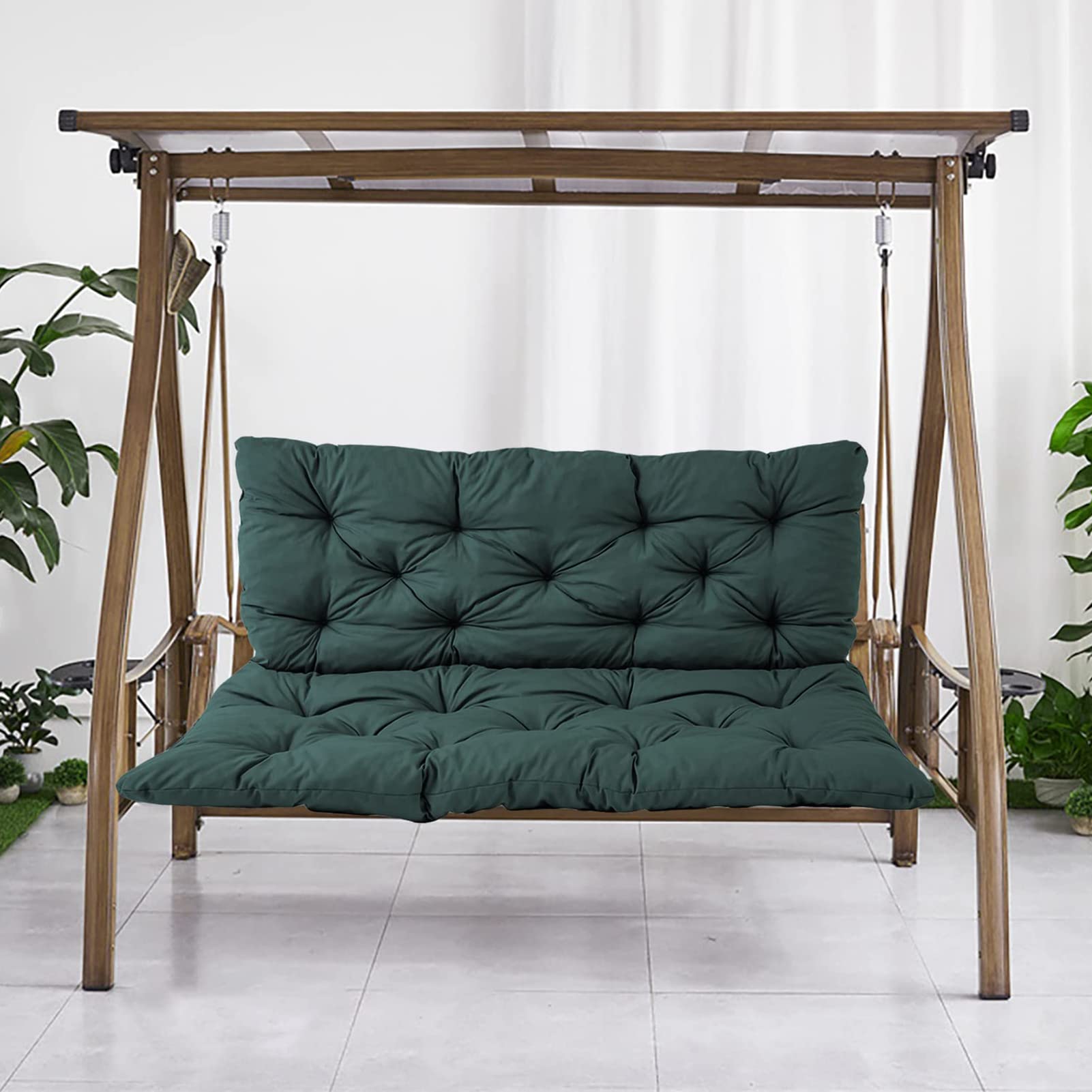 Coussin de banc de jardin imperméable dossier antidérapant dossier vert foncé 100 x 100 pour terrasse