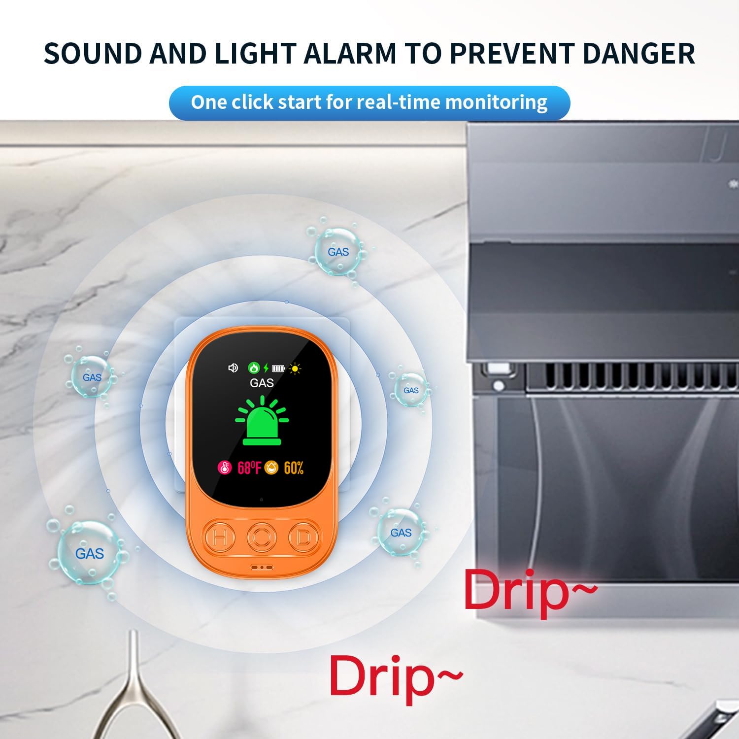 Gasmelder mit Stecker für Haus, Gaswarnmelder Erdgasmelder für Zuhause, Gaswarner für Erdgas LPG Methan Ethan Propan Butan, mit Wiederaufladbarer Batterie, Weiß, HD05-B-0904