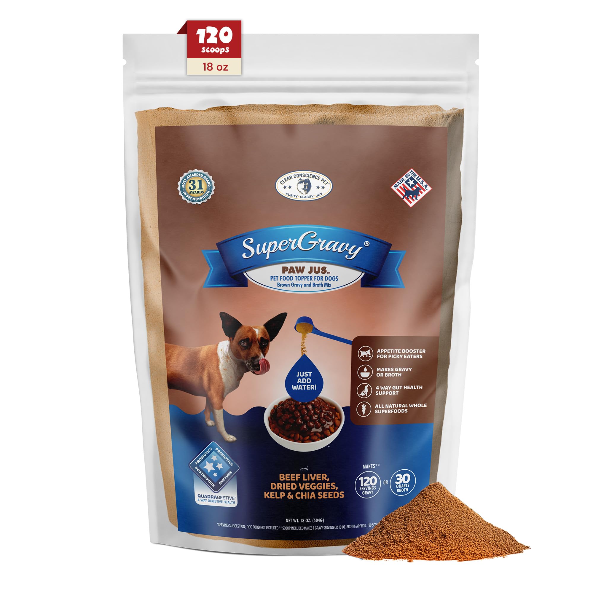 CLEAR CONSCIENCE PET® Paw Jus™ SuperGravy® – Natural Dog Food Gravy Topper – Hydration Broth Food Mix – Human Grade – Kibble Seasoning for Picky