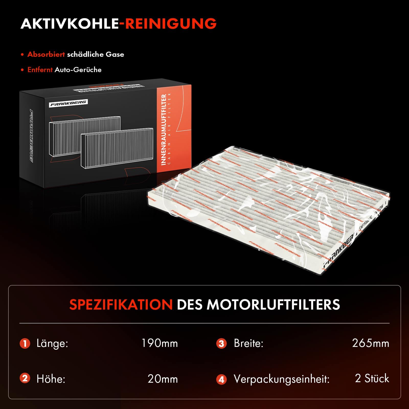 Frankberg 2 x filtr kabinowy, filtr pyłkowy z węglem aktywnym, kompatybilny z Qashqai +2 I J10 JJ10E NJ10 1,5 l / 1,6 l Qashqai +2 I Van J10 JJ10E 1,5L-1,6L zamiennik 27277JD10A