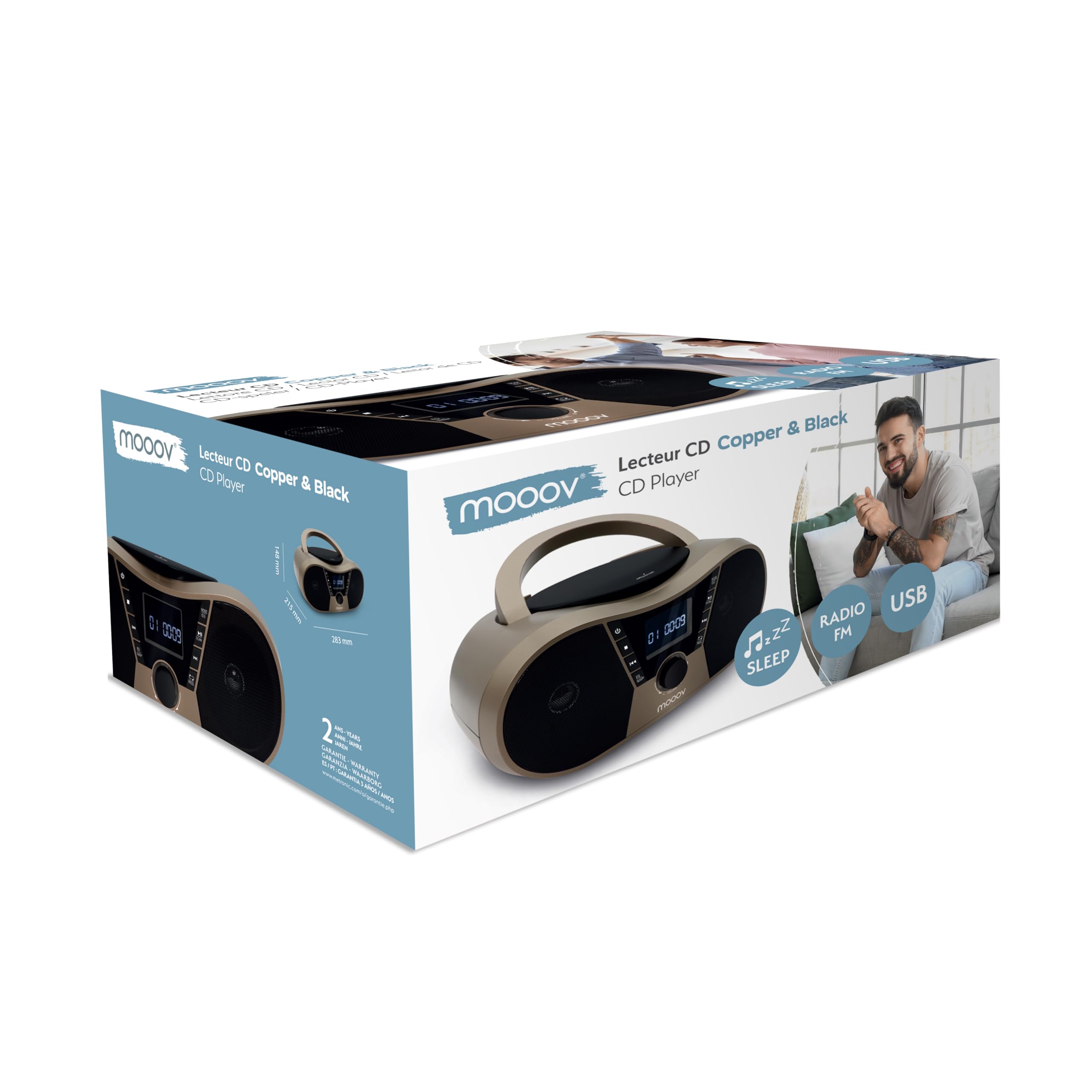 Lettore CD Copper & Black con radio FM, porta USB, funzione Sleep e ID3
