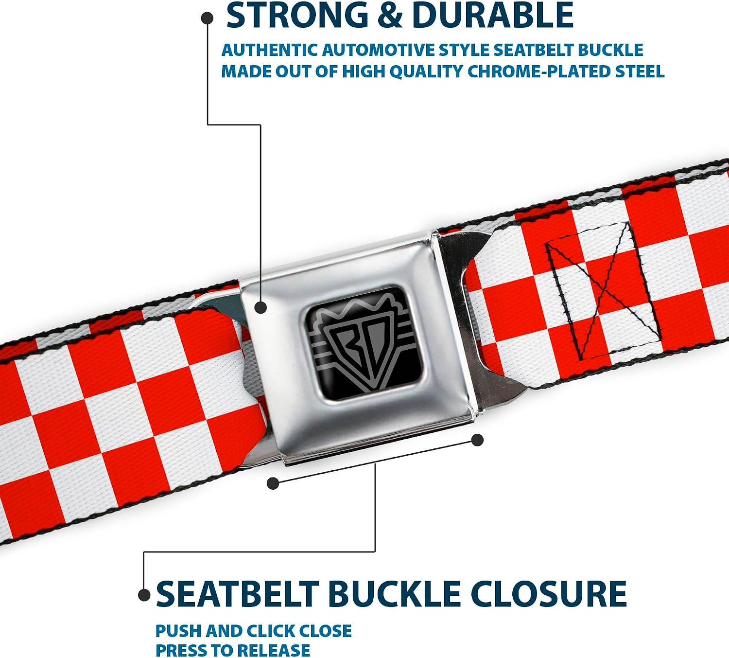 Buckle-Down Seatbelt Belt - Checker Red/White - 1.5" Wide - 32-52 Inches in Length