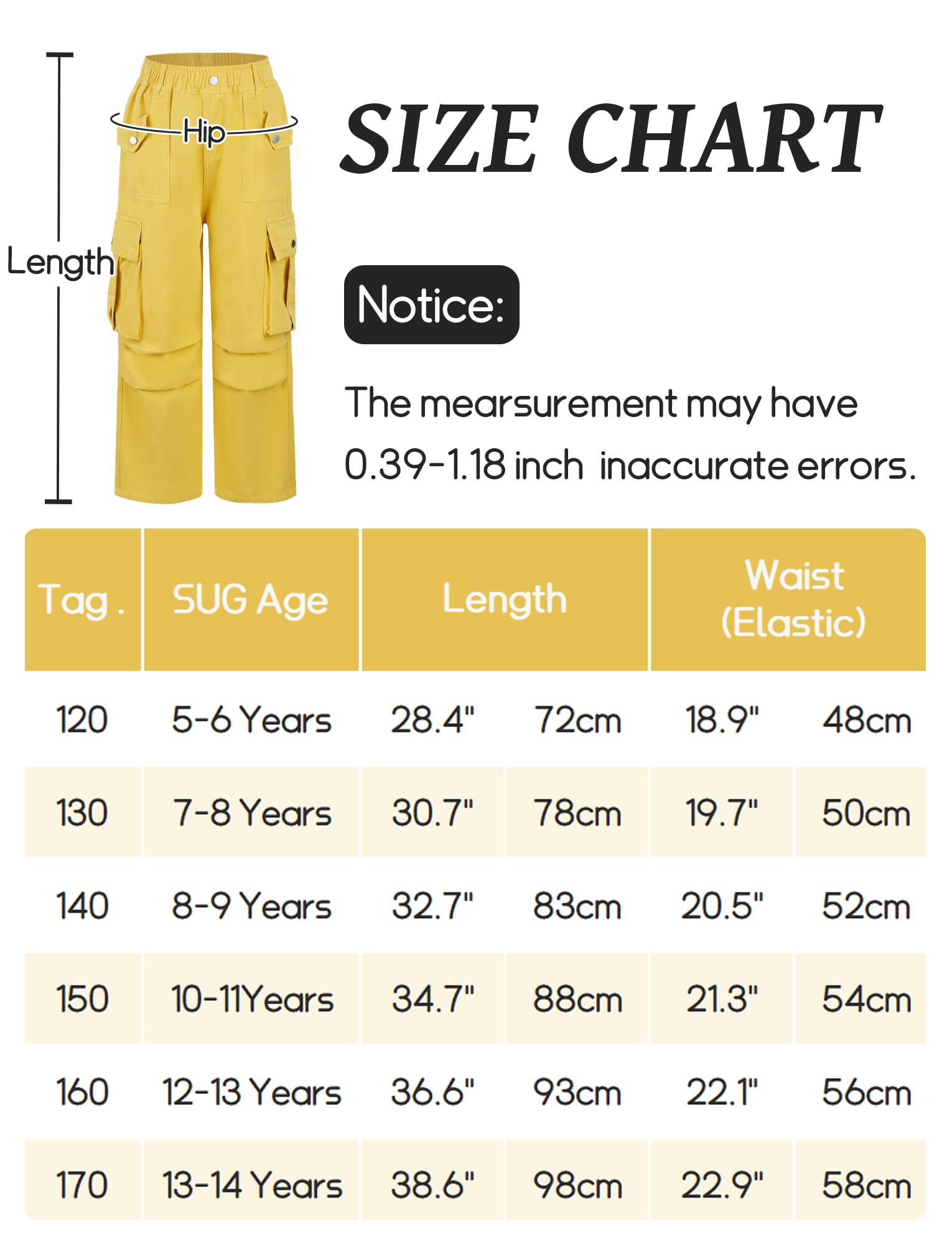 SEAUR Pantalones cargo para niña vaqueros holgados Y2K Hip Hop Pantalones multibolsillos Pantalones Cargo Niños Streetwear Pantalones vaqueros con cintura elástica - 120-170 = (EU 110-164)