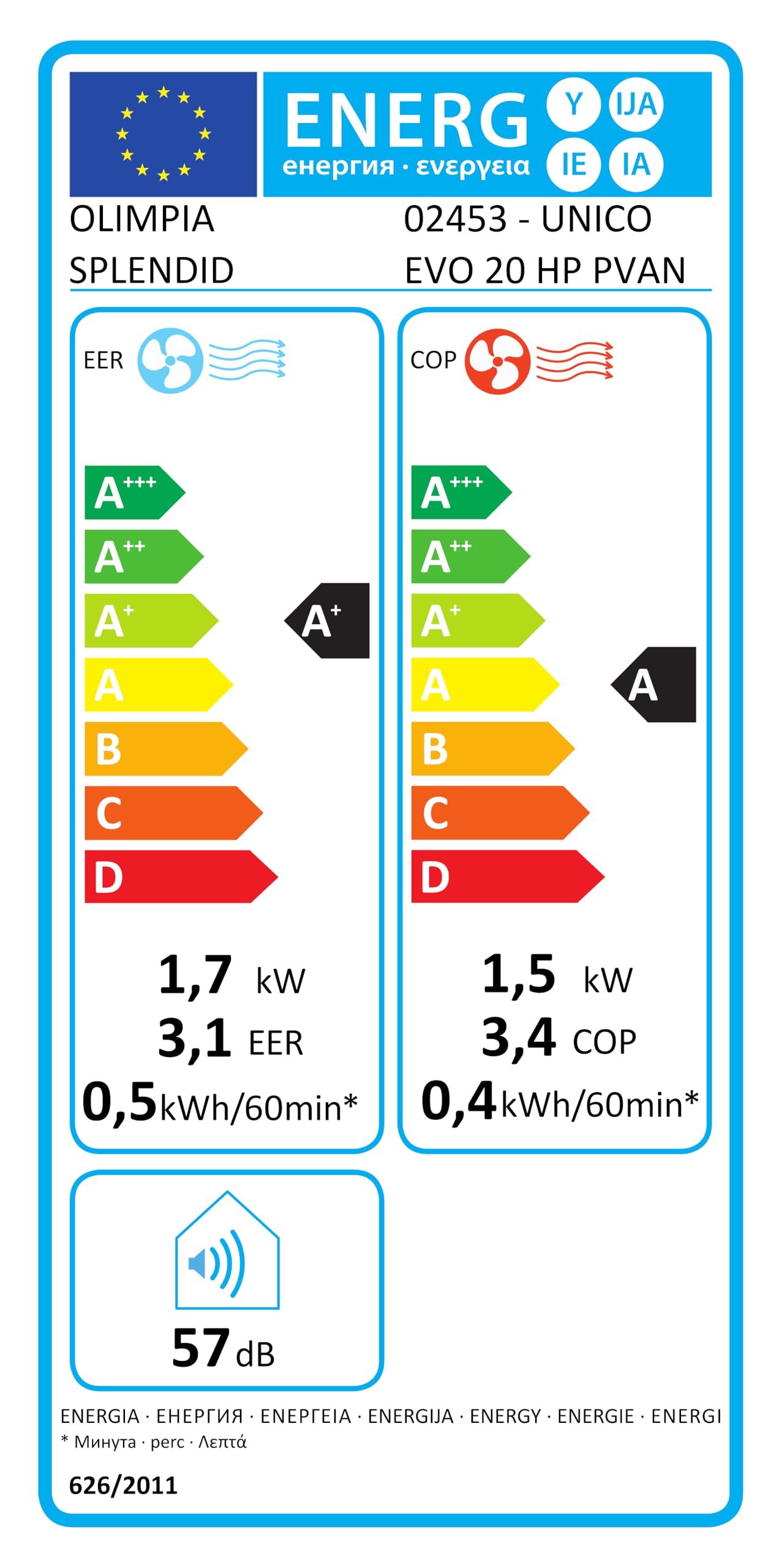 Olimpia Splendid Unico Evo 20 HP Pvan, Climatiseur sans Unité Extérieure, Clim avec Pompe à Chaleur, WiFi Intégré, Fonction Chauffage et Refroidissement, Faible Impact Environnemental