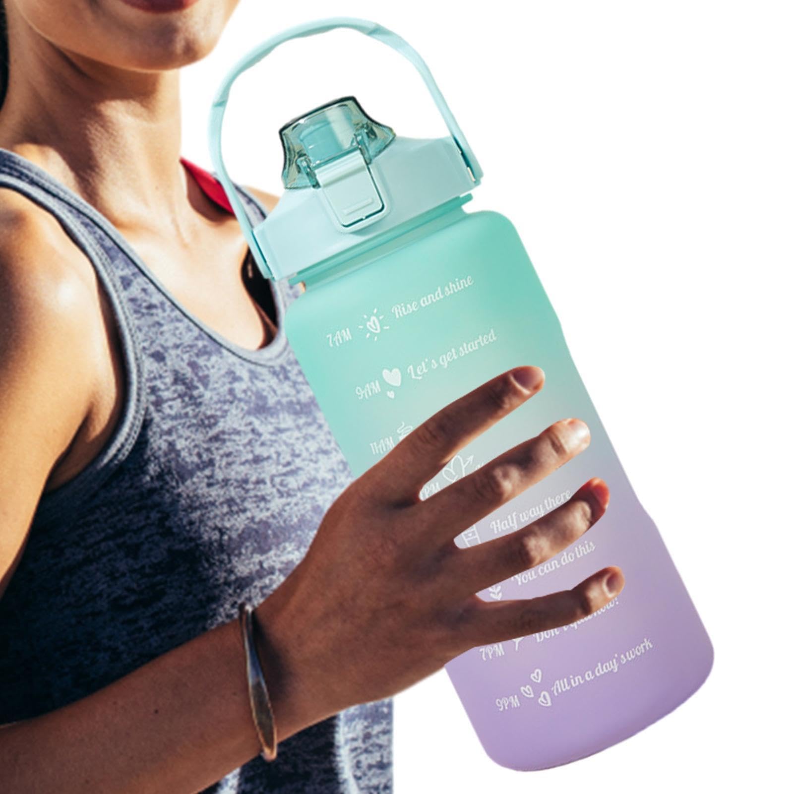 Große Kapazität Wasserflasche, 2L Wiederverwendbare Auslaufsichere Sportflasche mit Strohhalm, ideal für Fitness, Outdoor-Aktivitäten, BPA-frei