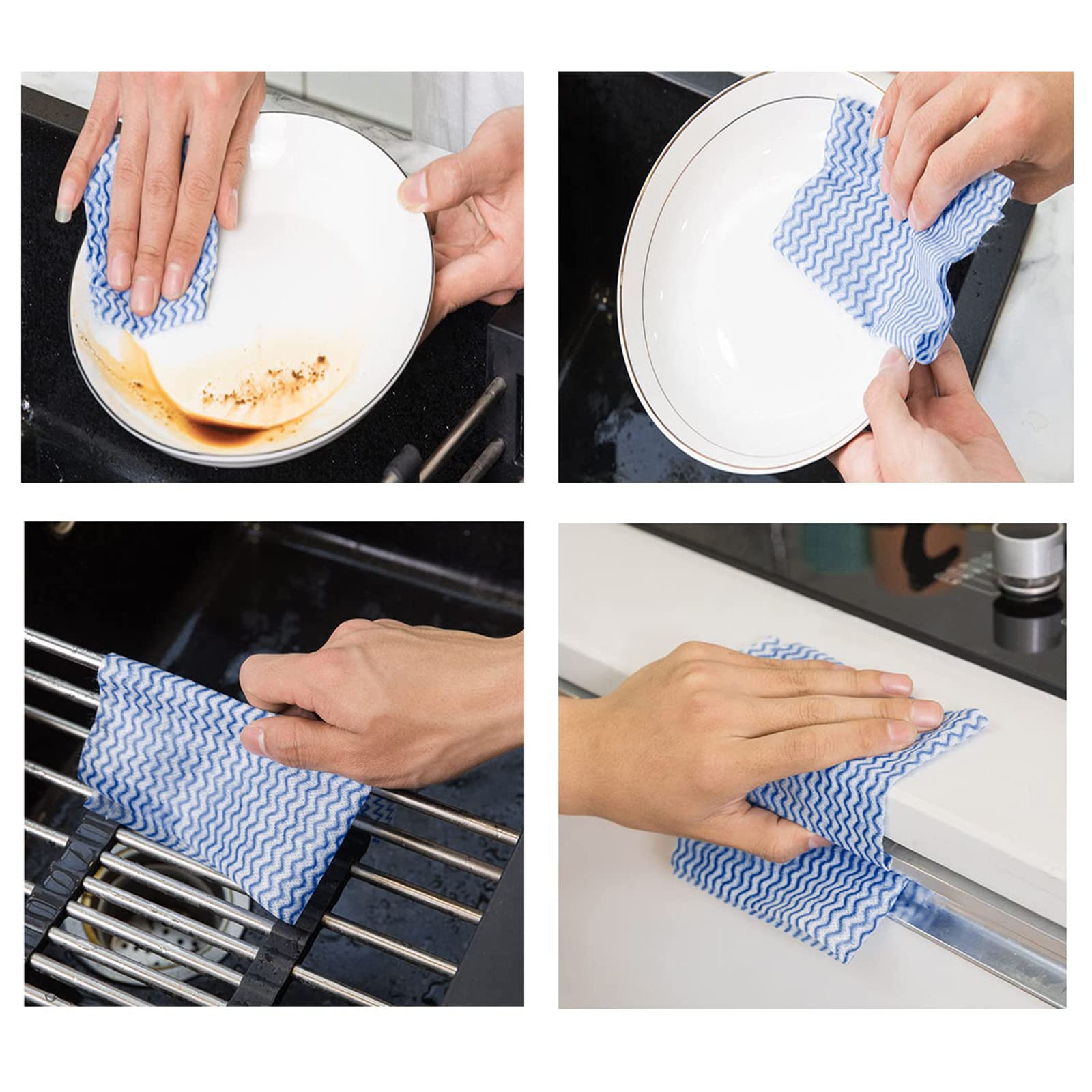 Paño de limpieza plateado, 60 paños desechables reutilizables, paños de limpieza desechables resistentes, paños de cocina reutilizables, ropa J, 60 unidades, azul absorbente, vasos rápidos (azul