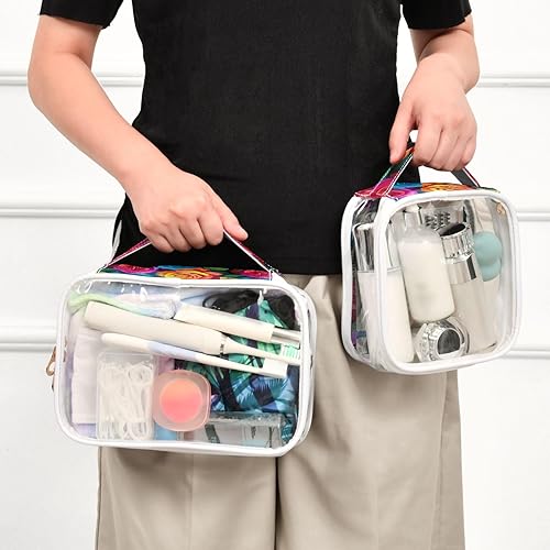 Miniatura 6 de Rainbow Rose Clear Toiletry Bag for Traveling,2 Pack Makeup Cosmetic Bag with Zipper,Travel Bag for Toiletries,Travel Essentials 21214904