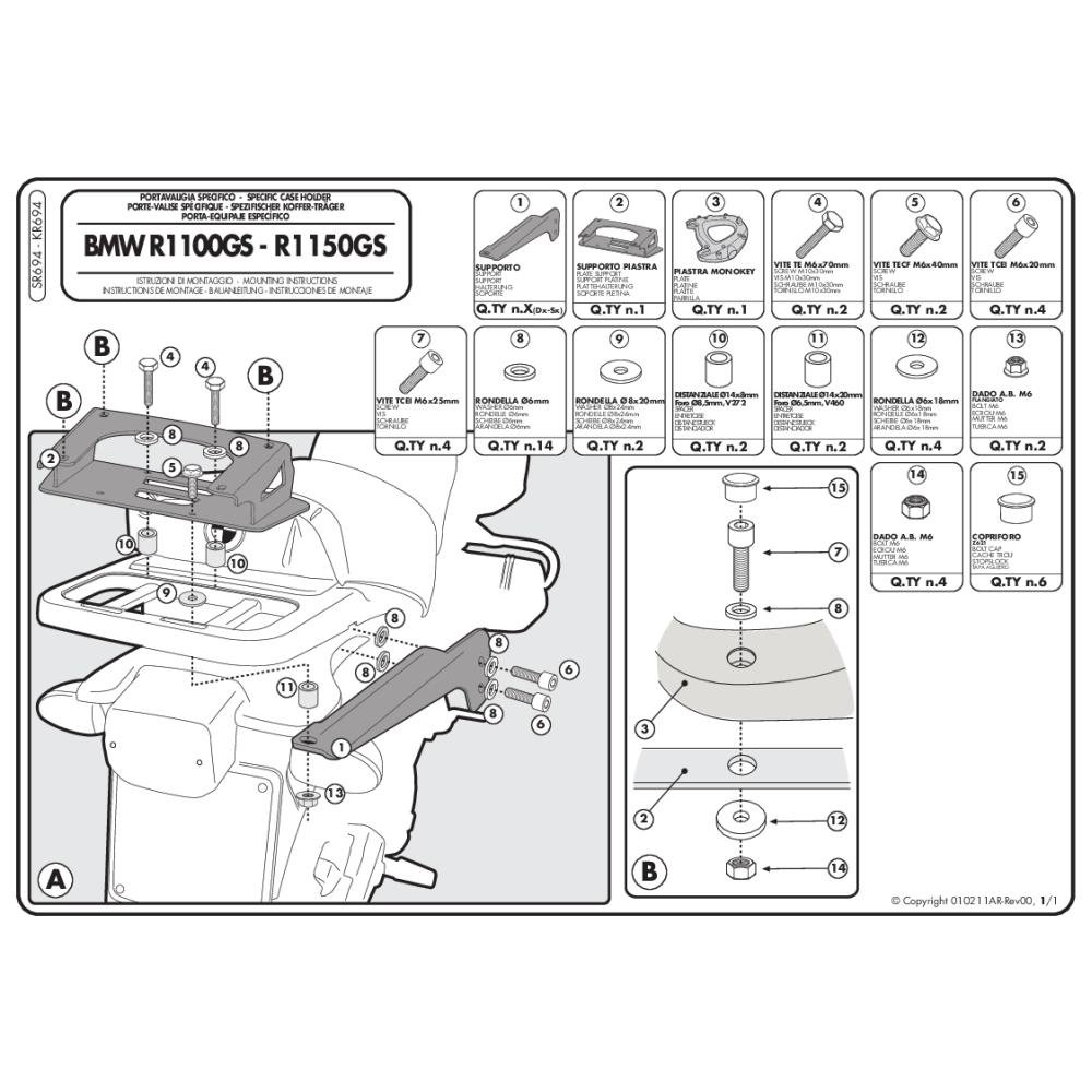 Givi Monokey Motorcycle Adaptor Plate - BMW R1100 (94-00) / 1150 GS (99-04) - SR