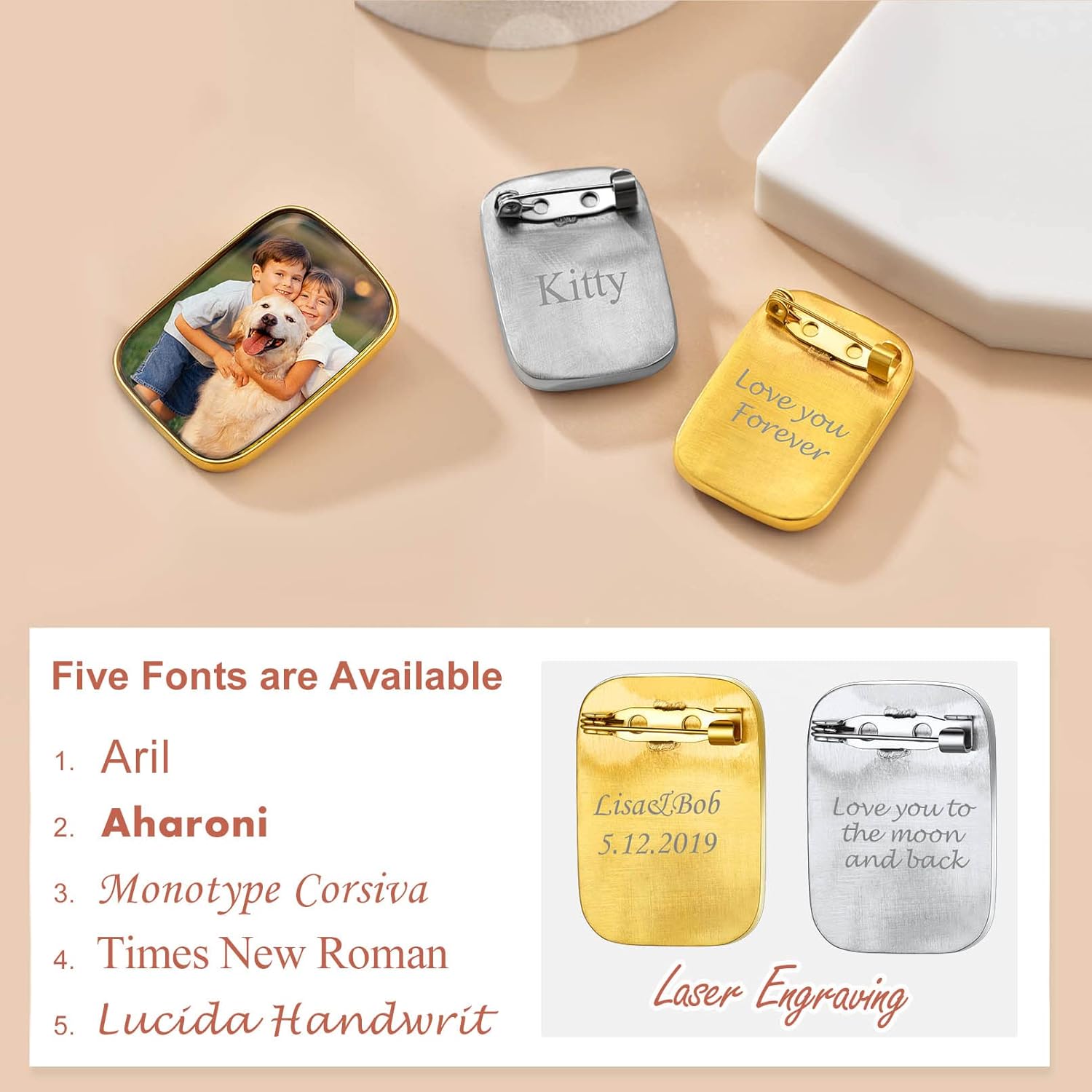 Custom4U Wedding Bouquet Photo Charms Customized with 1-4 Pictures Memorial Pins Boutonniere for Wedding Groom Bride/Memory Funeral Pin Mother Father Men Women (Gift Box) - Image 6