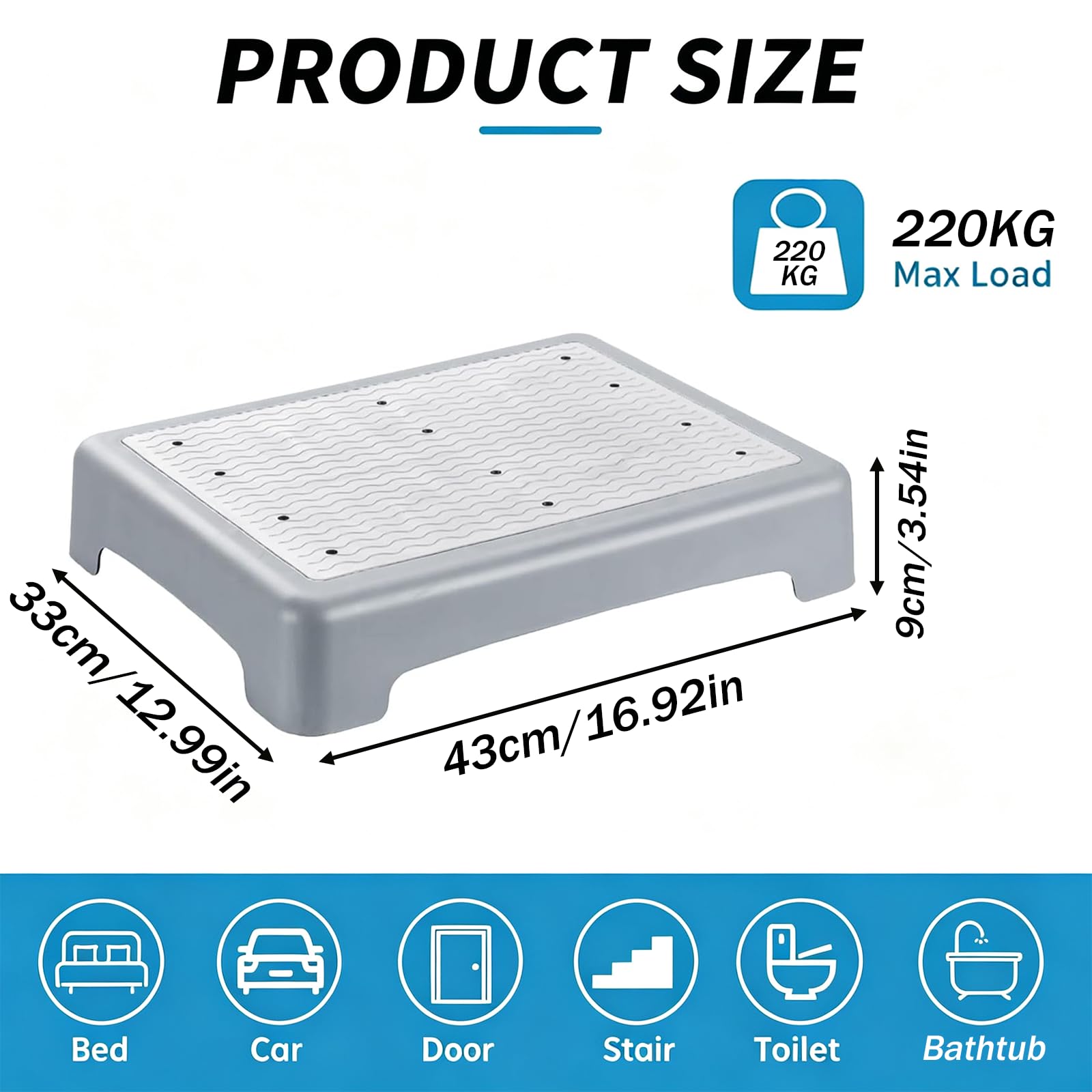 Pedana antiscivolo da 9 cm, camminata piede anziana | Passeggiata Doccia Piede per Doccia, Vasca da bagno, Auto, Interno ed Esterno, Capacità di Carico: 220 Kg