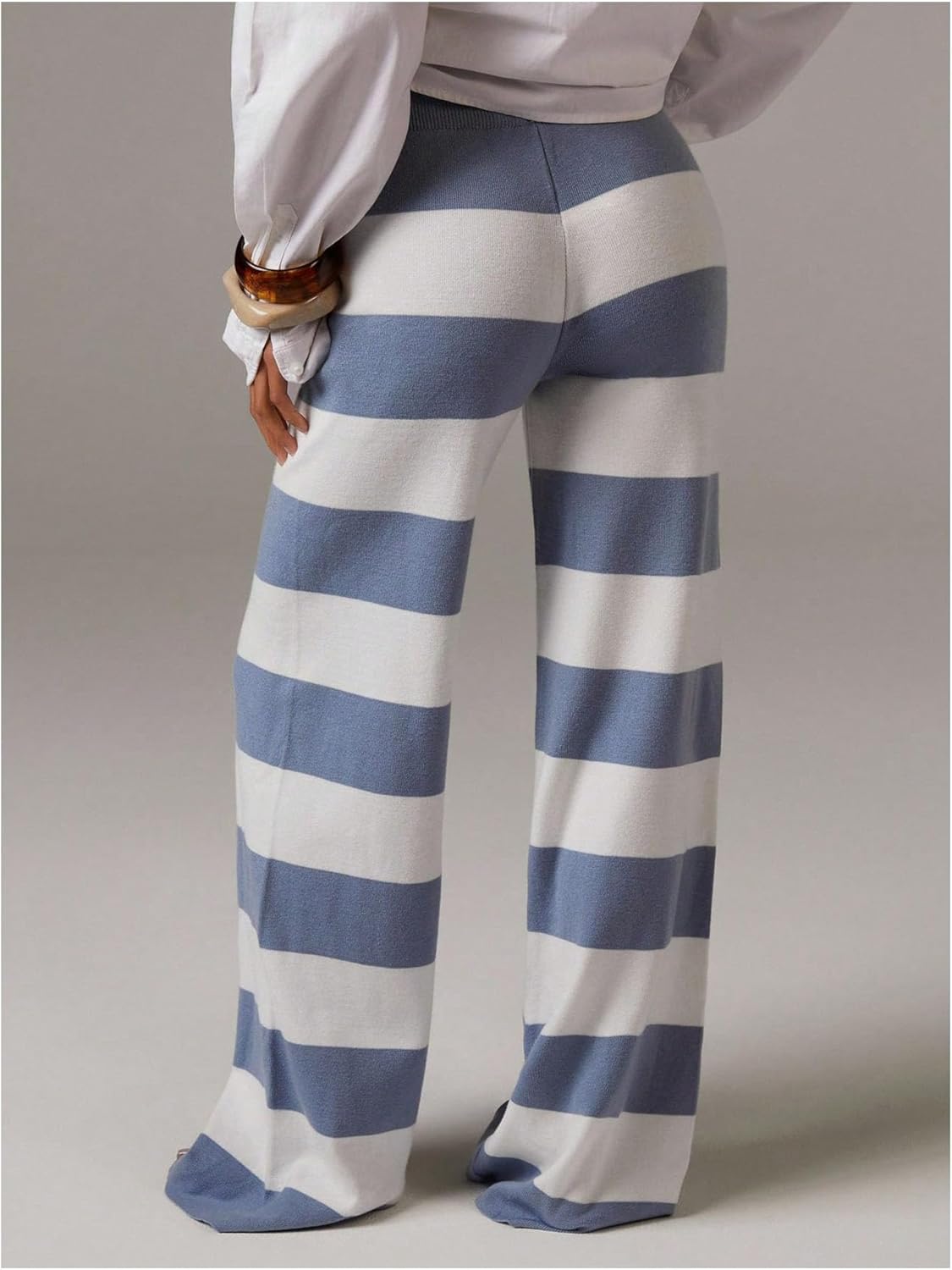 Milumia Women's Colorblock Striped Wide Leg Lounge Pants Elastic Low Waist Casual Long Trousers - Image 3