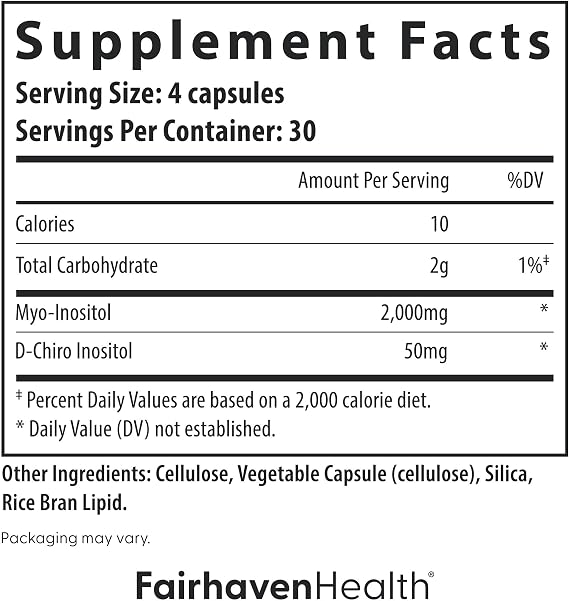 Fairhaven Health Myo-Inositol and D-Chiro Inositol for Women with PCOS | 40:1 Ratio | Inositol Supplement for Hormone and Ovarian Health | Myoinositol | Vitamin B8 | 120 Capsules