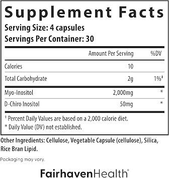 Fairhaven Health Myo-Inositol and D-Chiro Inositol for Women with PCOS | 40:1 Ratio | Inositol Supplement for Hormone and Ovarian Health | Myoinositol | Vitamin B8 | 120 Capsules