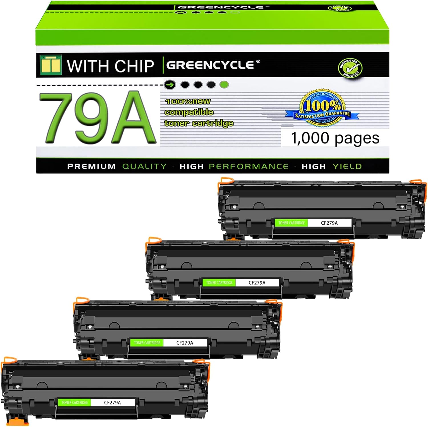 greencycle CF279A 79A Toner Cartridge Compatible Replacement for HP 79A CF279A Work with LaserJet Pro M12w M12a MFP M26nw M26a Printer (Black, 4-Pack)
