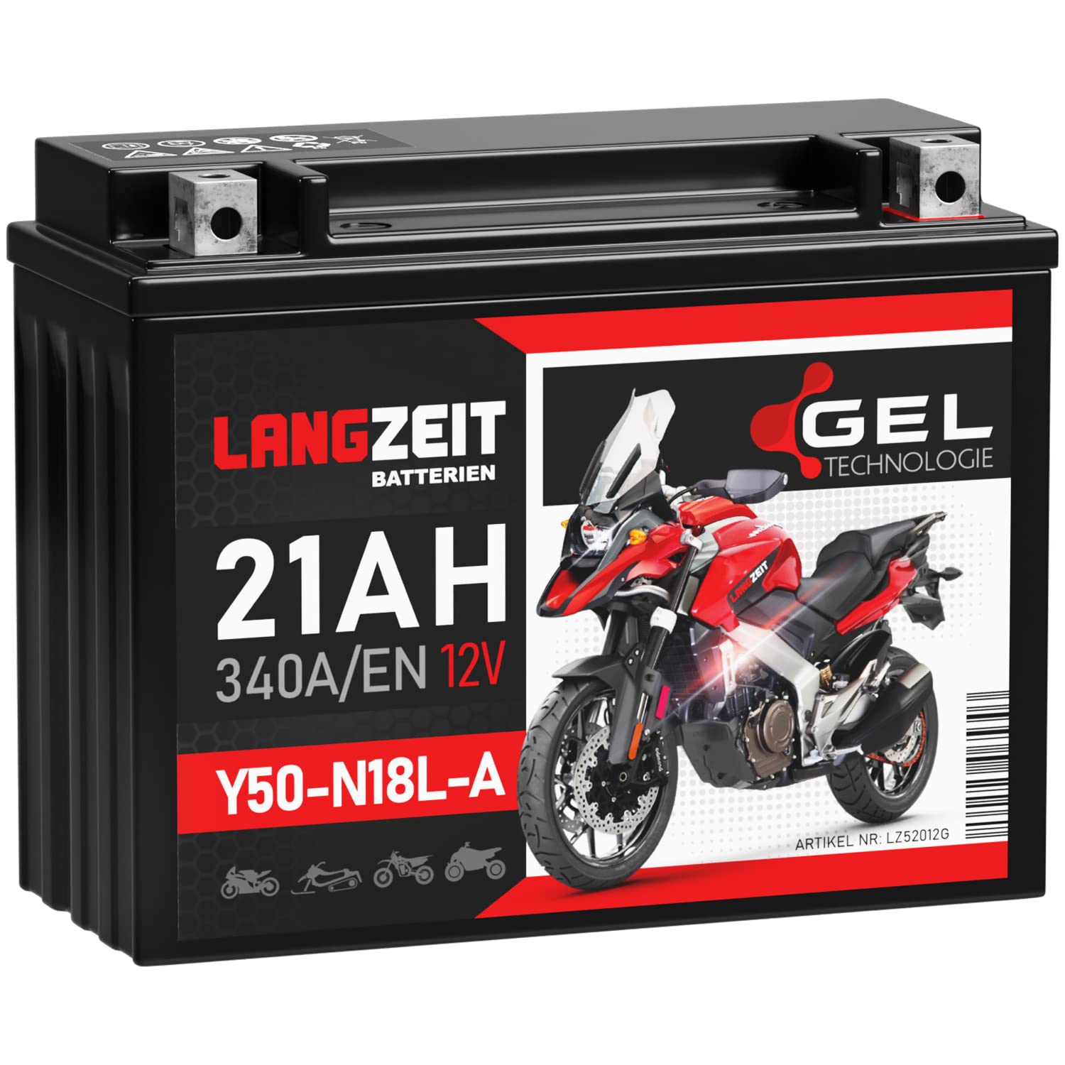 LANGZEIT Y50-N18L-A batteria moto 12V 21Ah GEL 52012 sostituito 19Ah 20Ah