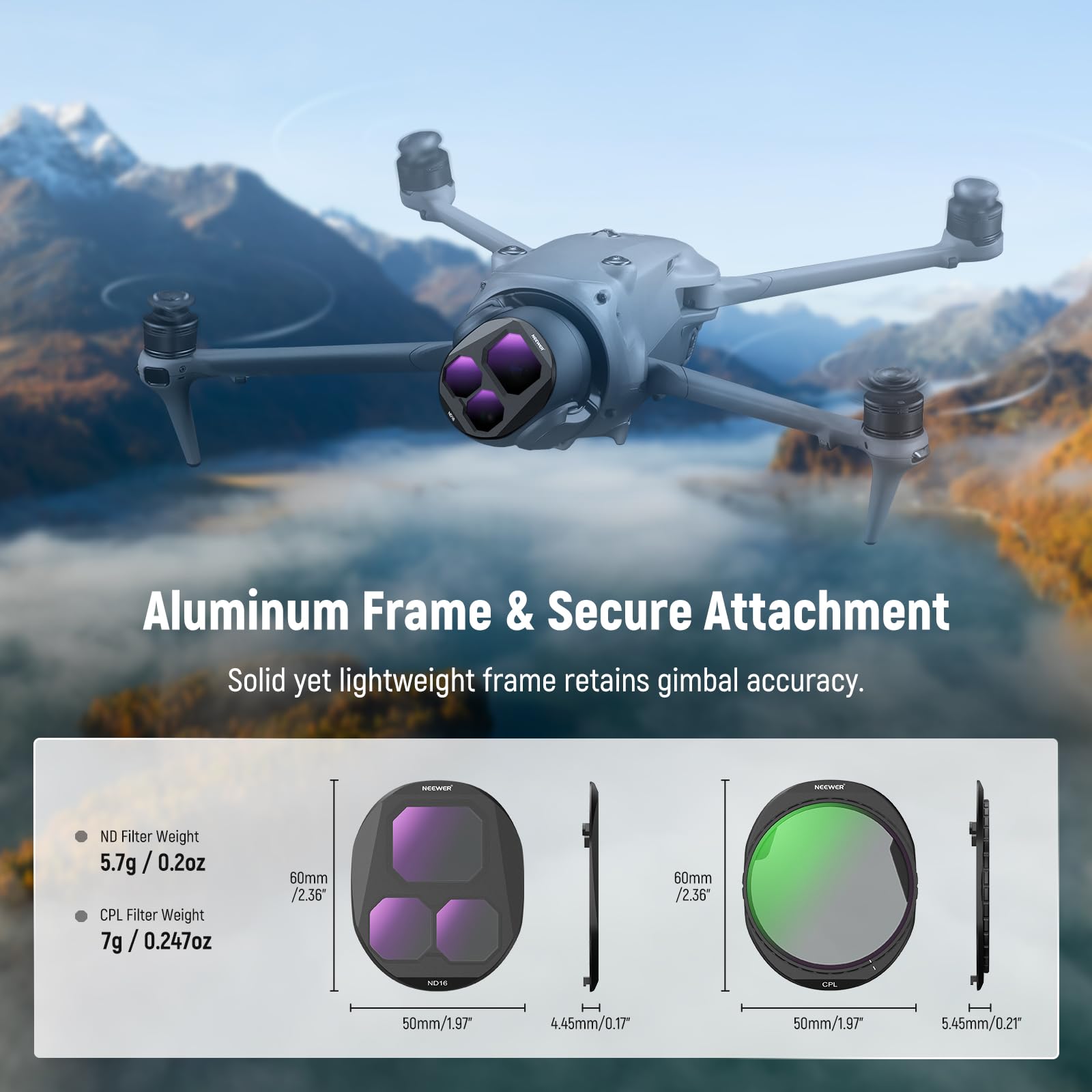 NEEWER Set di Filtro CPL + ND Compatibile con DJI Mavic 4 Pro Drone (4pz), Filtro Polarizzatore Circolare e Densità Neutra ND16 ND64 ND256 a Vite in Vetro Ottico Multistrato con Custodia Magnetica