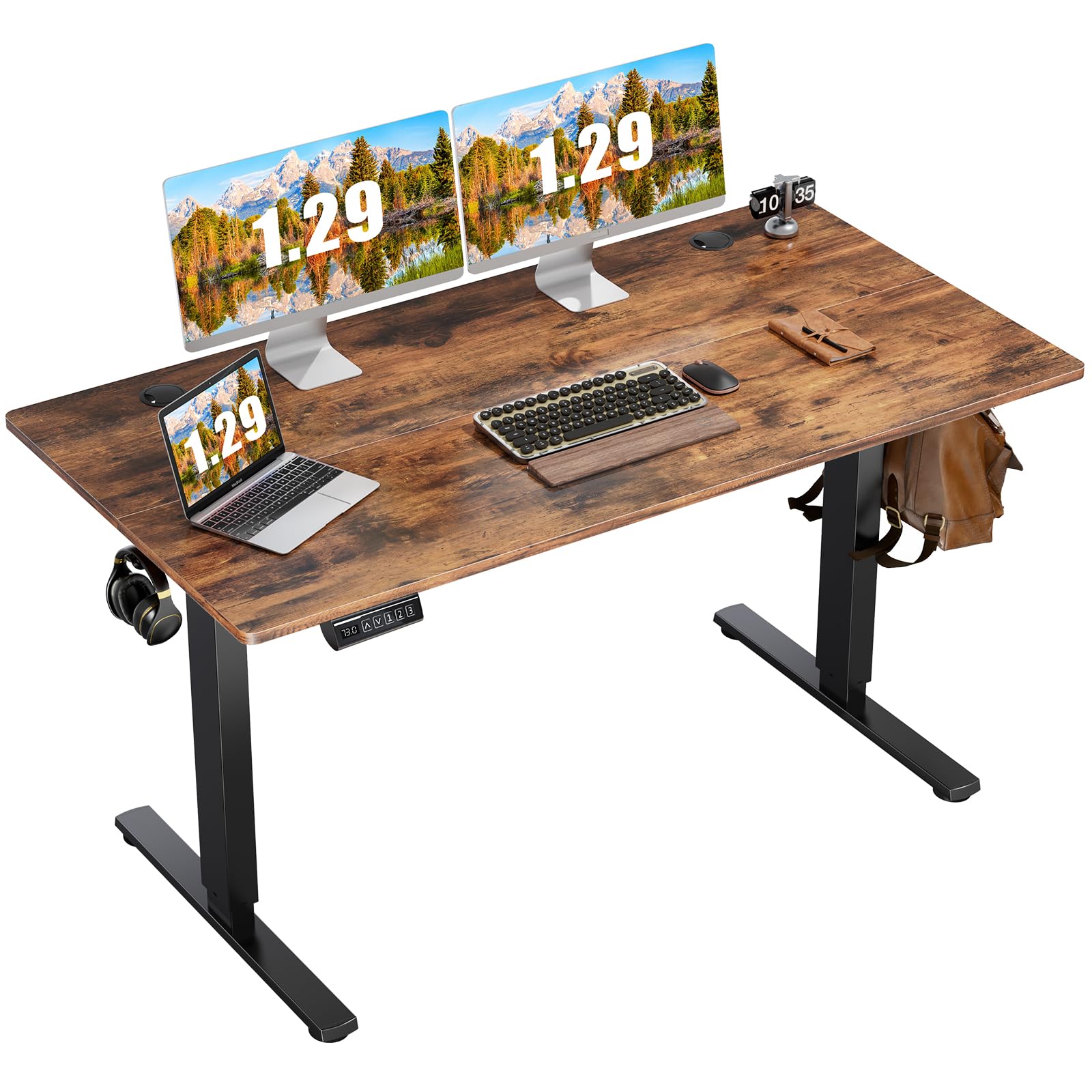 Sweetcrispy Standing Desk Adjustable Height, 63inch Electric Sit Stand up Desk for Home Office, Modern Rising Work Table for Computer Laptop, Lift Gaming Desk Sturdy Ergonomic Workstation, Rust Brown