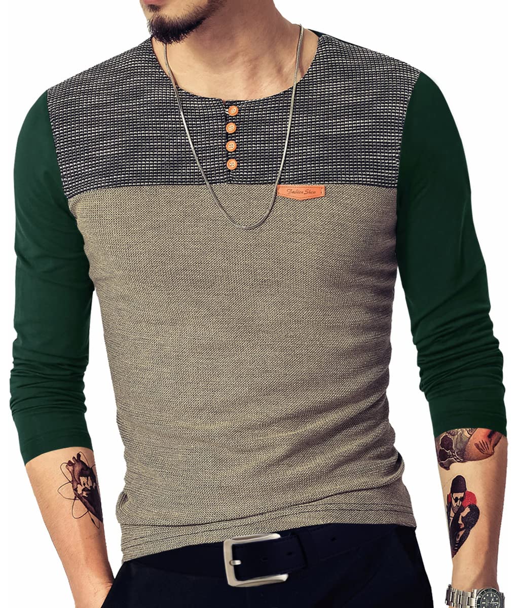 LOGEEYAR Mens Slim Fitted Casual Short Sleeve Button T-Shirts Contrast Color Stitching Tees Tops