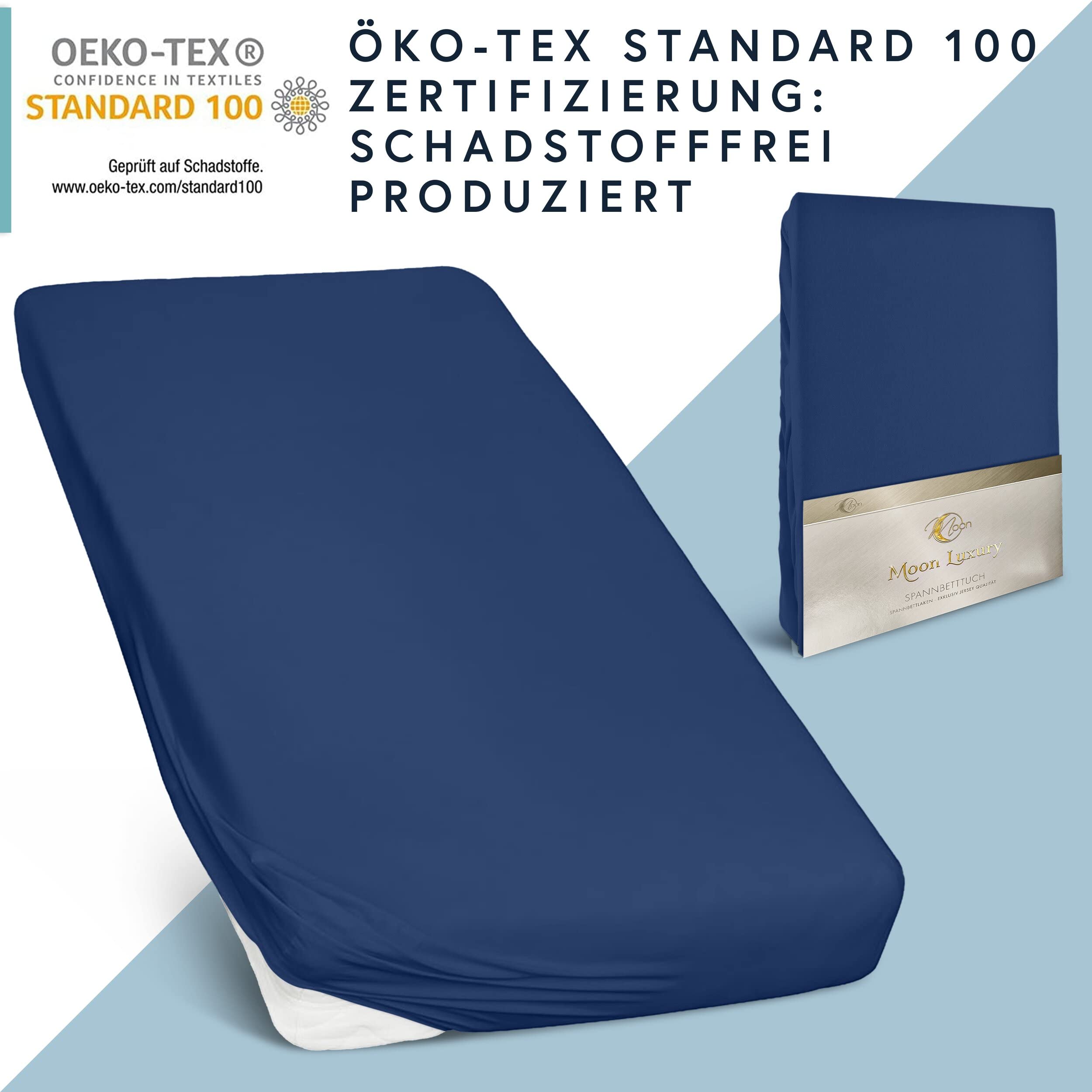 Moon -Luxury Prześcieradło z gumką, dżersej, 230 g/m², do łóżek wodnych, łóżek kontynentalnych i tradycyjnych materacy (ciemnoniebieskie, 200 x 220 – 220 x 240 cm)