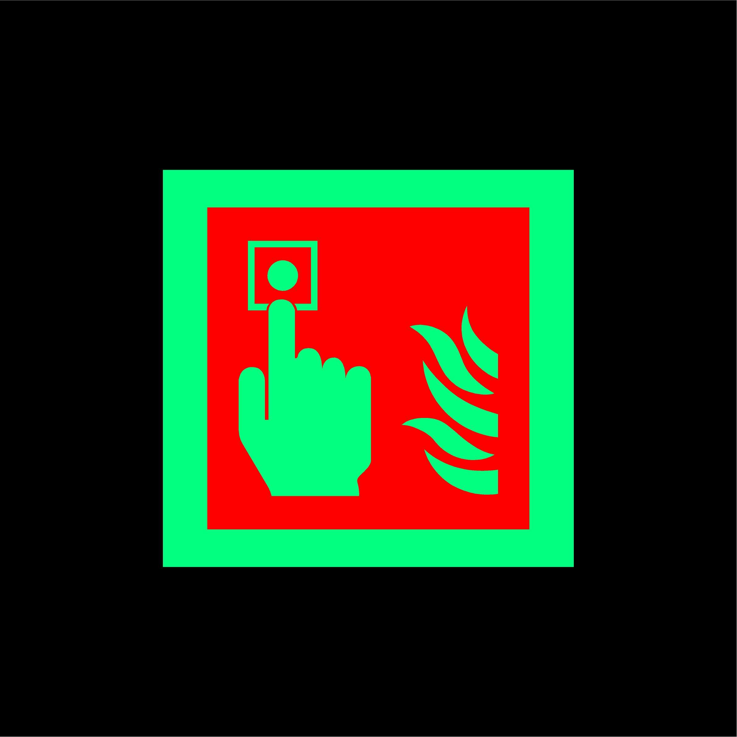 Fire alarm call point safety sign - 200mm x 200mm 1.2mm Photoluminescent glow in the dark rigid plastic with self adhesive backing