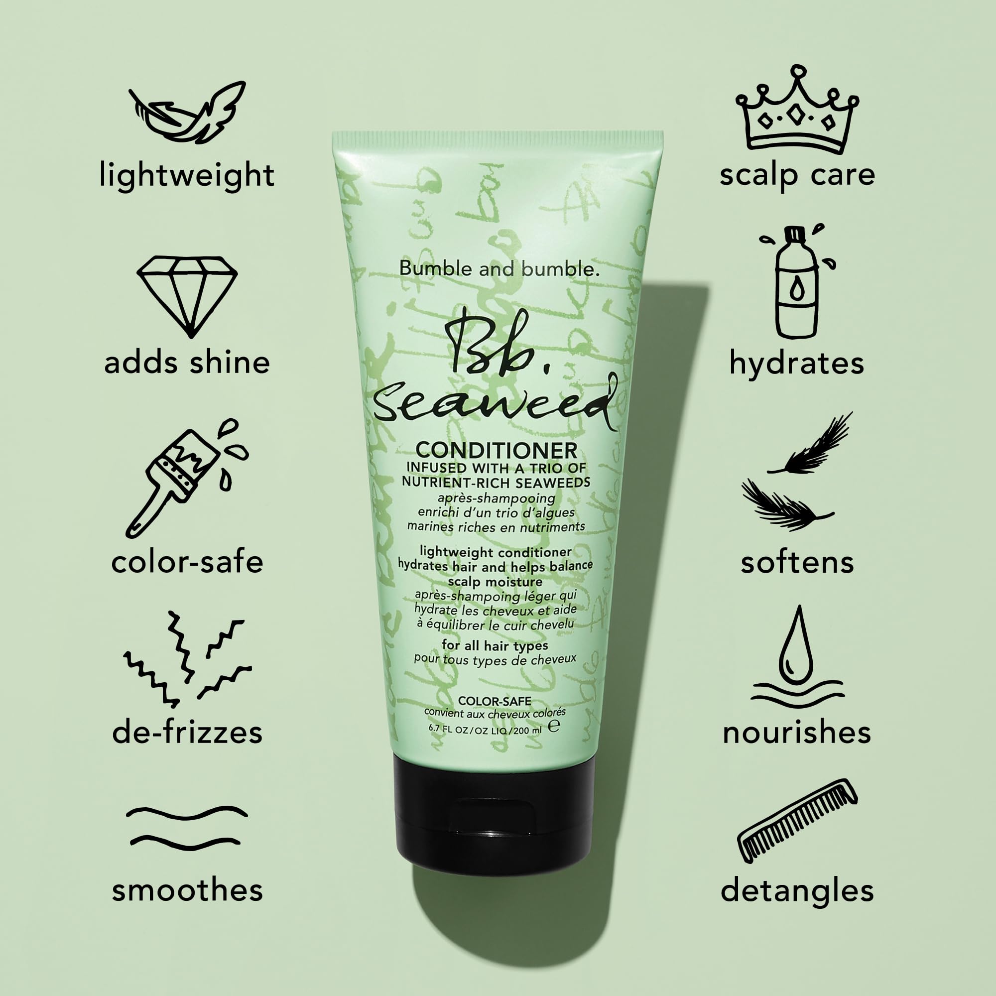 Bumble and bumble. Seaweed Hydrating Conditioner | For Daily Use | Adds Lightweight Moisture | Smooths and Reduces Frizz | For Fine to Medium Curly, Wavy, Straight Hair