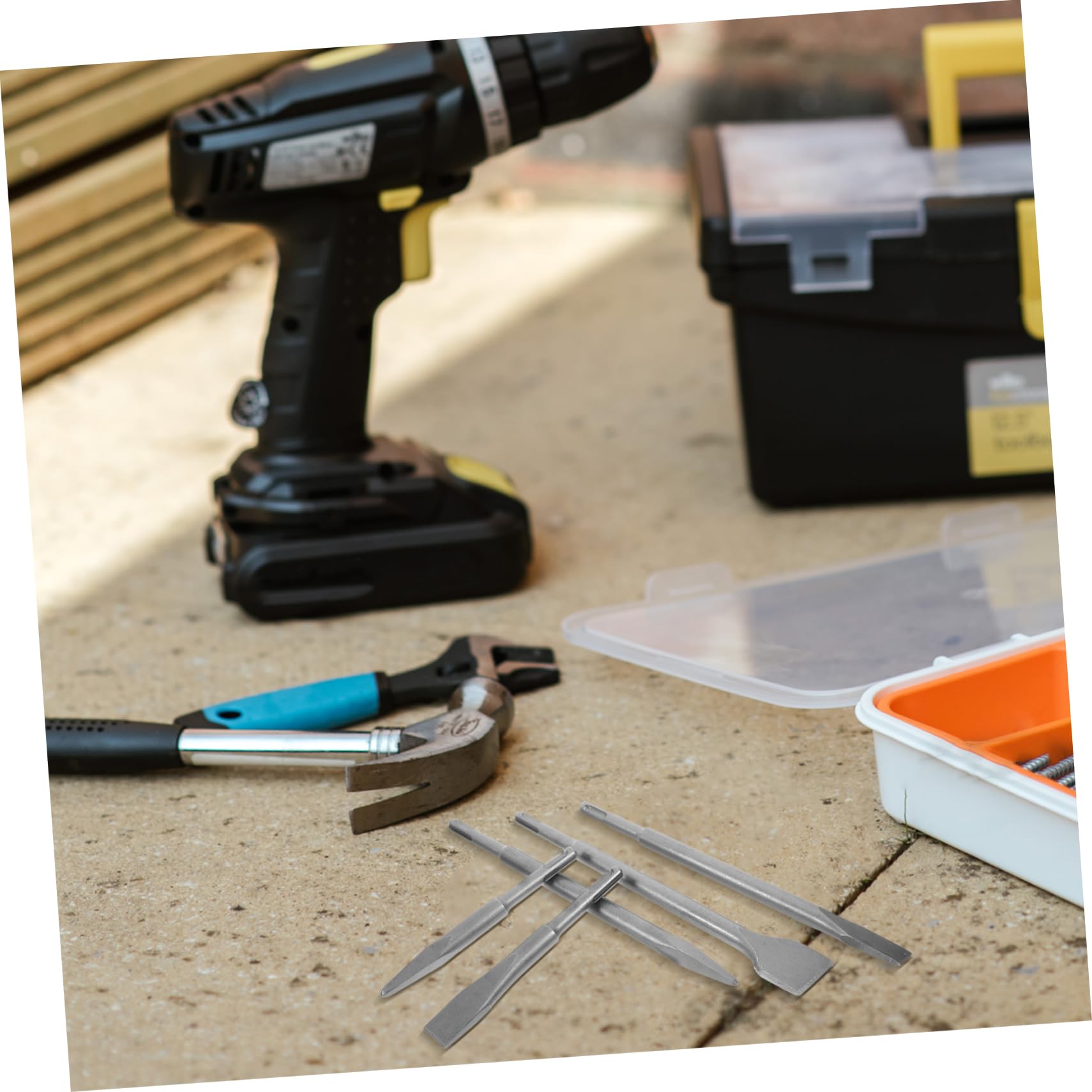 PRETYZOOM Set di 5 Scalpelli per Martello Demolitore, Acciaio e Plastica, per Pareti in Calcestruzzo, Posizione Precisa e Lavoro Stabile, Custodia