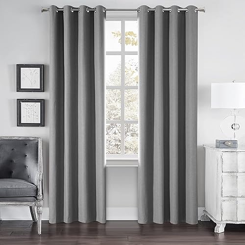 Miniatura 22 de Cortinas opacas para oscurecer la habitación, con aislamiento térmico y ojales, para sala de estar, bunglow (2 paneles, negro, 72 x 45 pulgadas)