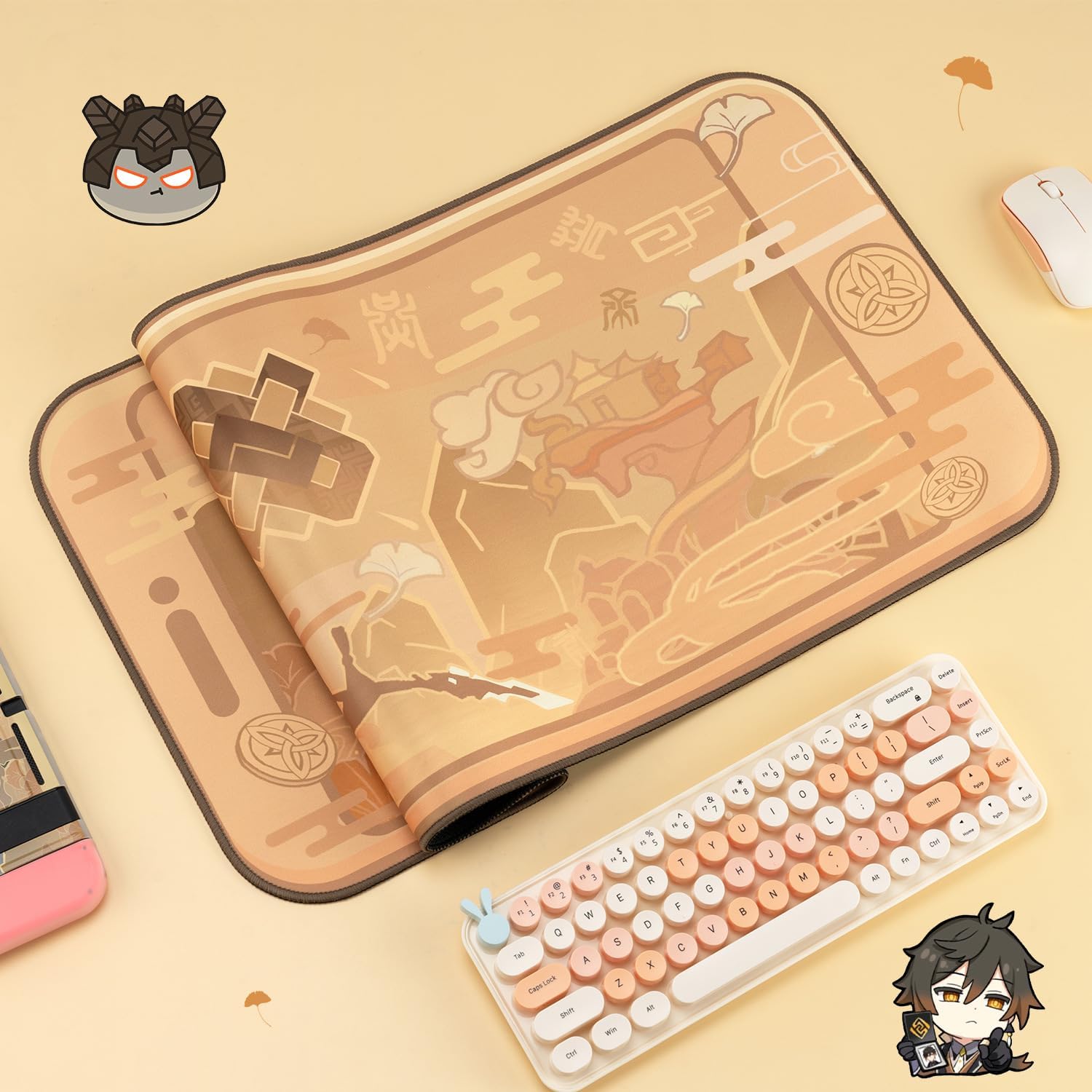 Anime Mouse Pad Large Gaming Desk Mat Kawaii Non-Slip Rubber Base Anime Mousepad Klee Kazuha Zhongli (Zhongli,23.6 x 11.8)