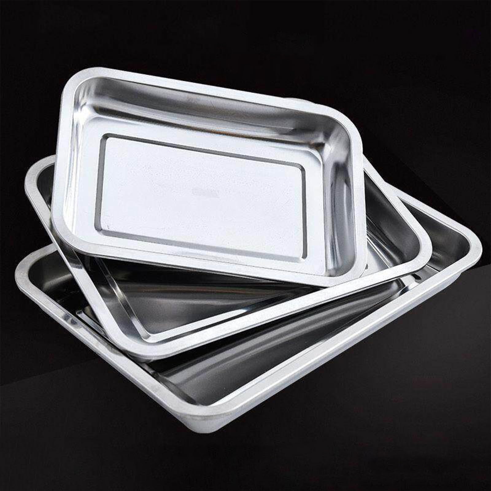 Plat Rectangulaire Inox, Plat Inox, Empilables, Seulement 2cm D'épaisseur, Présentation Professionnelle de Salades et Pâtisseries(50 x 35 cm/20 x 14 in)