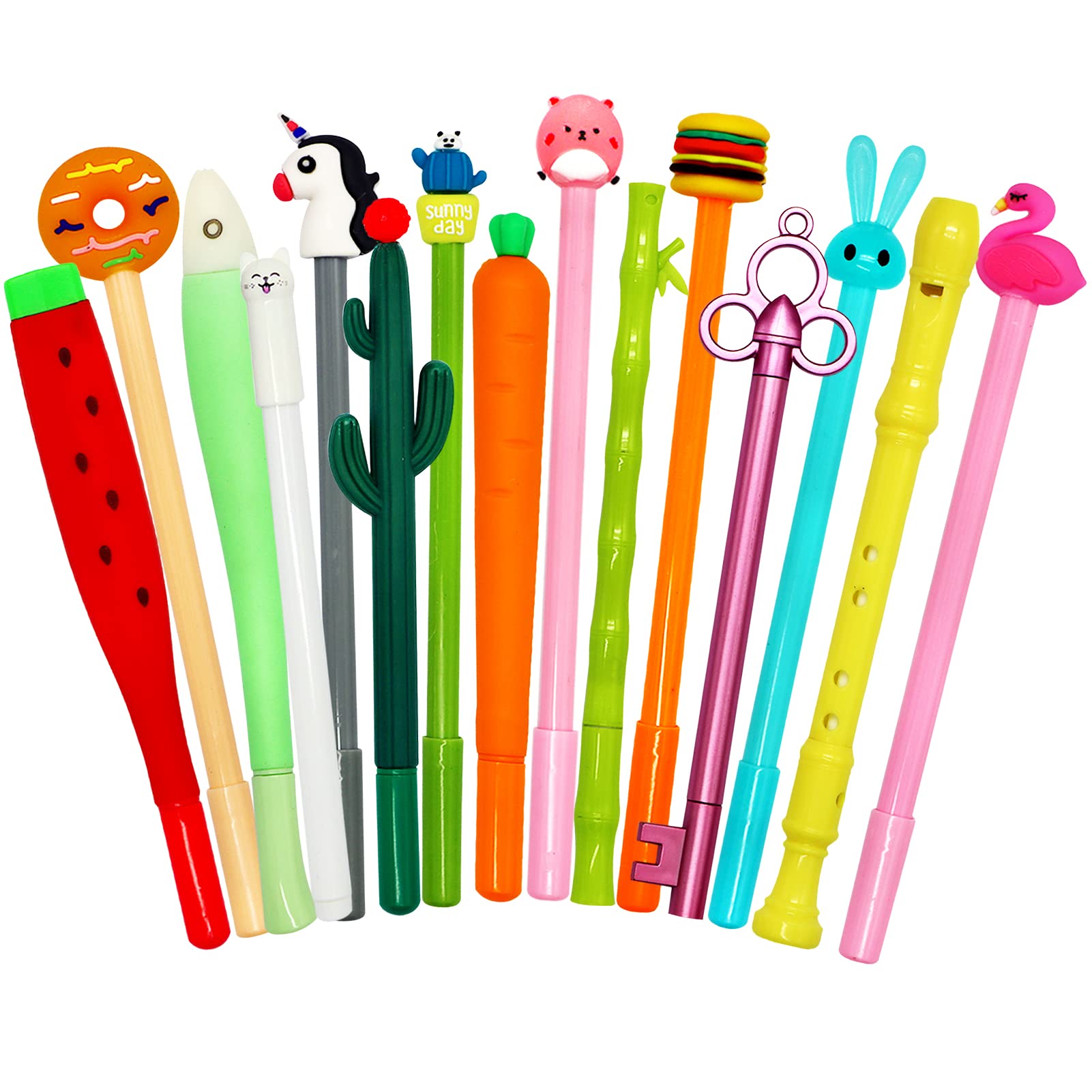 Yeelua 15Pcs Cute Cartoon Gel Pens, Writing Pens, Novelty Pen, Kawaii Fun Pen for Girls, 0.5mm Fine Handwriting Pen