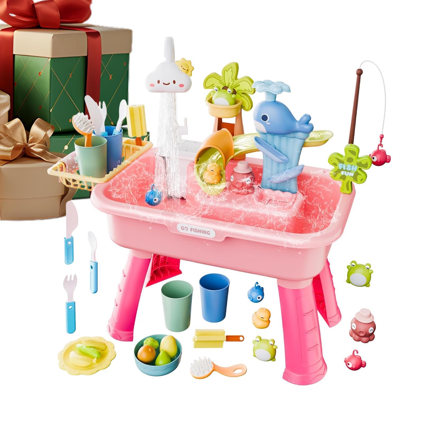 Sand And Water Table 54x29x53cm Kids Water Table ABS 2026 Upgraded WaterPlayTable With Pump Play Sink Running WaterFishing Sensory Toy For Ages 3-8 Garden Backyard Outdoor Summer Gift