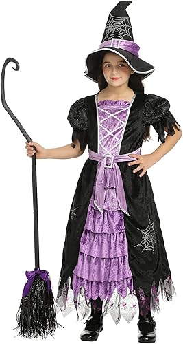 Miniatura 4 de Disfraz de bruja para niñas con sombrero vestido de bruja negra para niños disfraz de Halloween para niñas pequeñas