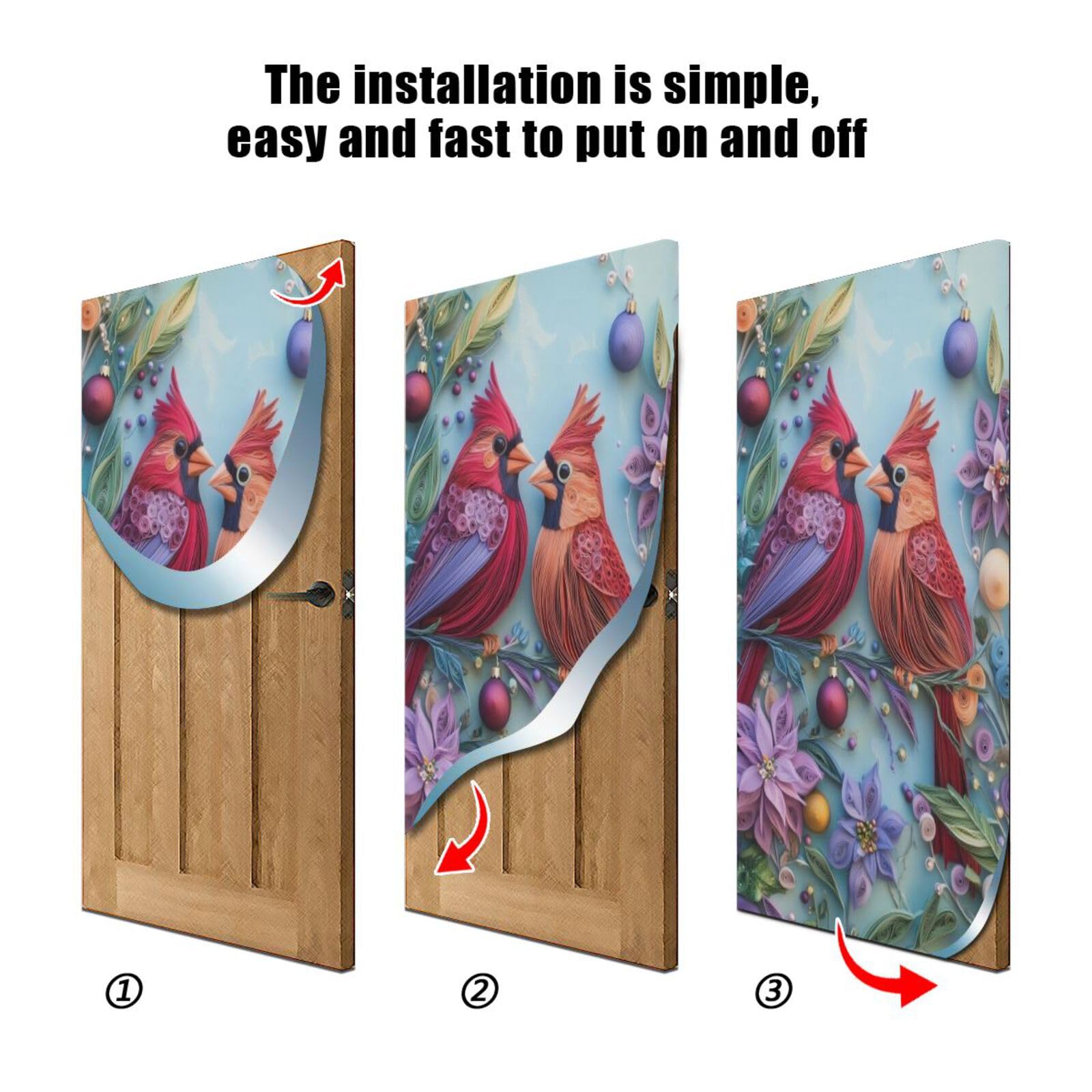 J JOYSAY Red Christmas Birds Door Decorations Door Cover Xmas Door Covers Front Door Covers Decoraions for Christmas Decorations,36x98 in
