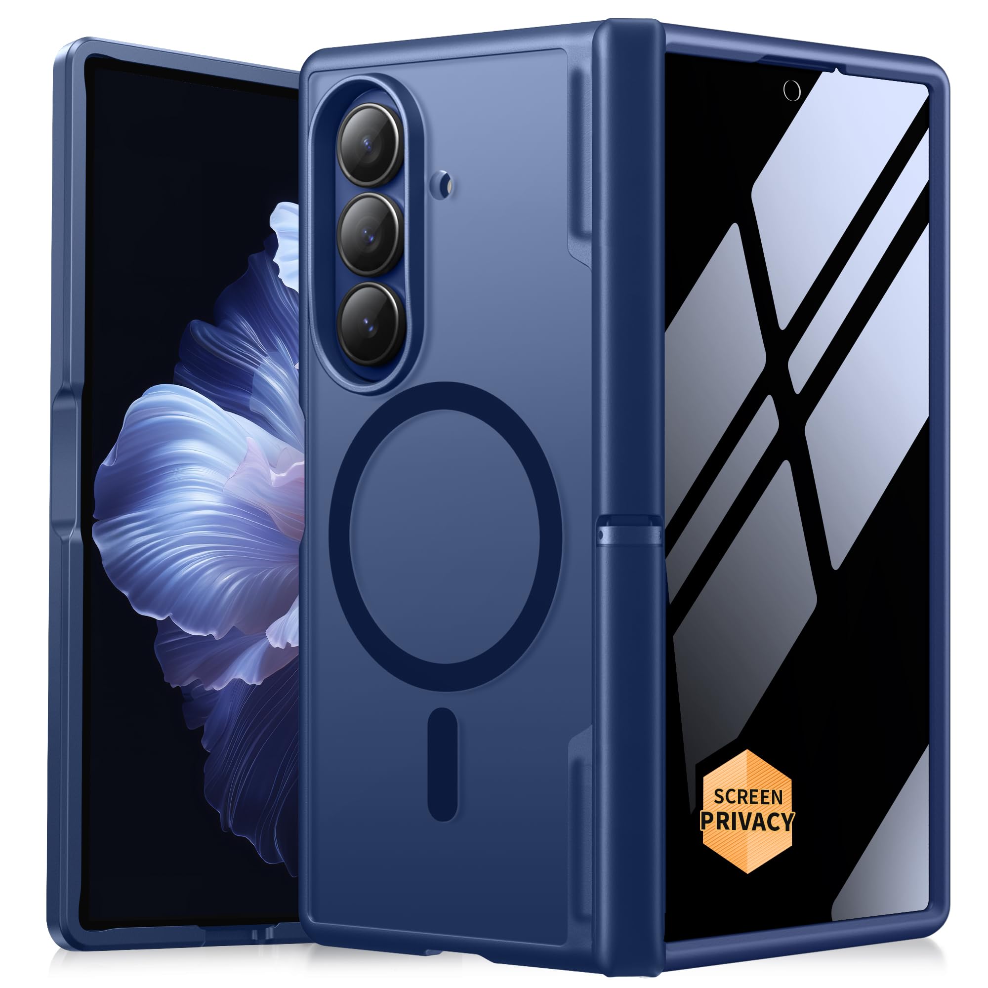 MOBOSI Magnetic for Z Fold 7 Case with Privacy Screen Protector, Samsung Galaxy Z Fold7 Cover[Compatible with Magsafe & Full Body Hinge Protection] Shockproof Phone Cases for zfold 7, Matte Black