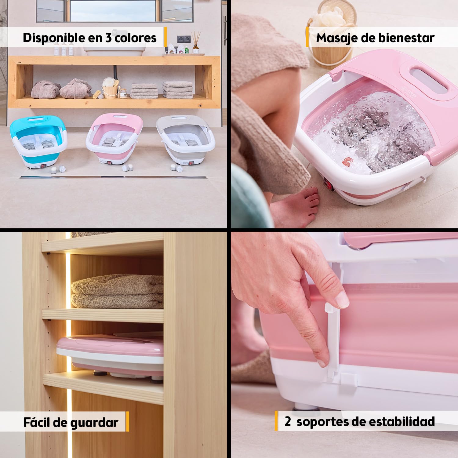 TZS First Austria Hidromasajeador plantar plegable 450W 3 accesorios 8 rodillos de masaje Pediluvio eléctrico vibración burbujas infrarrojos calefacción