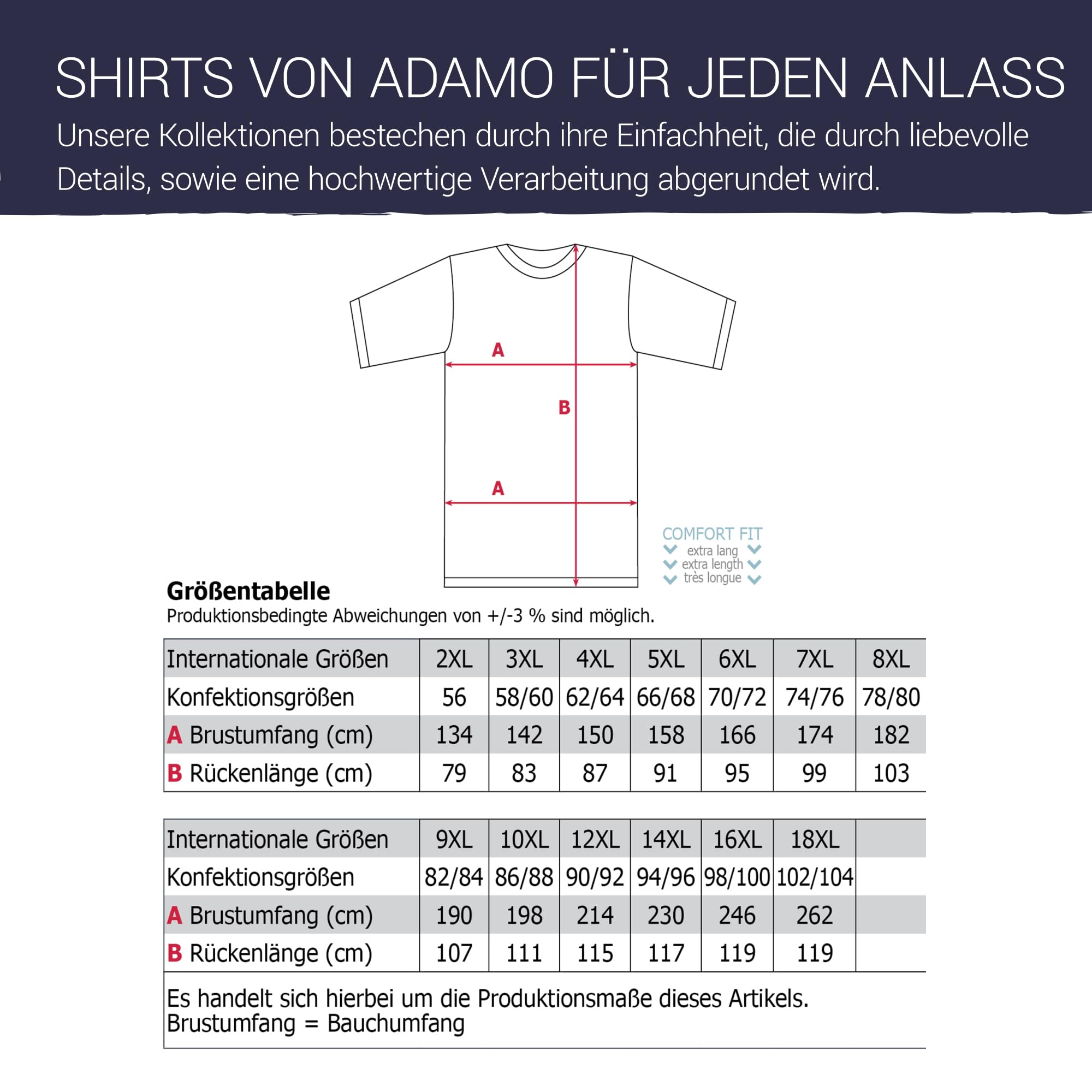ADAMO Marlon - Camiseta (2 Unidades, XXL-56 hasta 10XL-86/88), Color Negro, Blanco, Azul, Rojo, Gris Claro