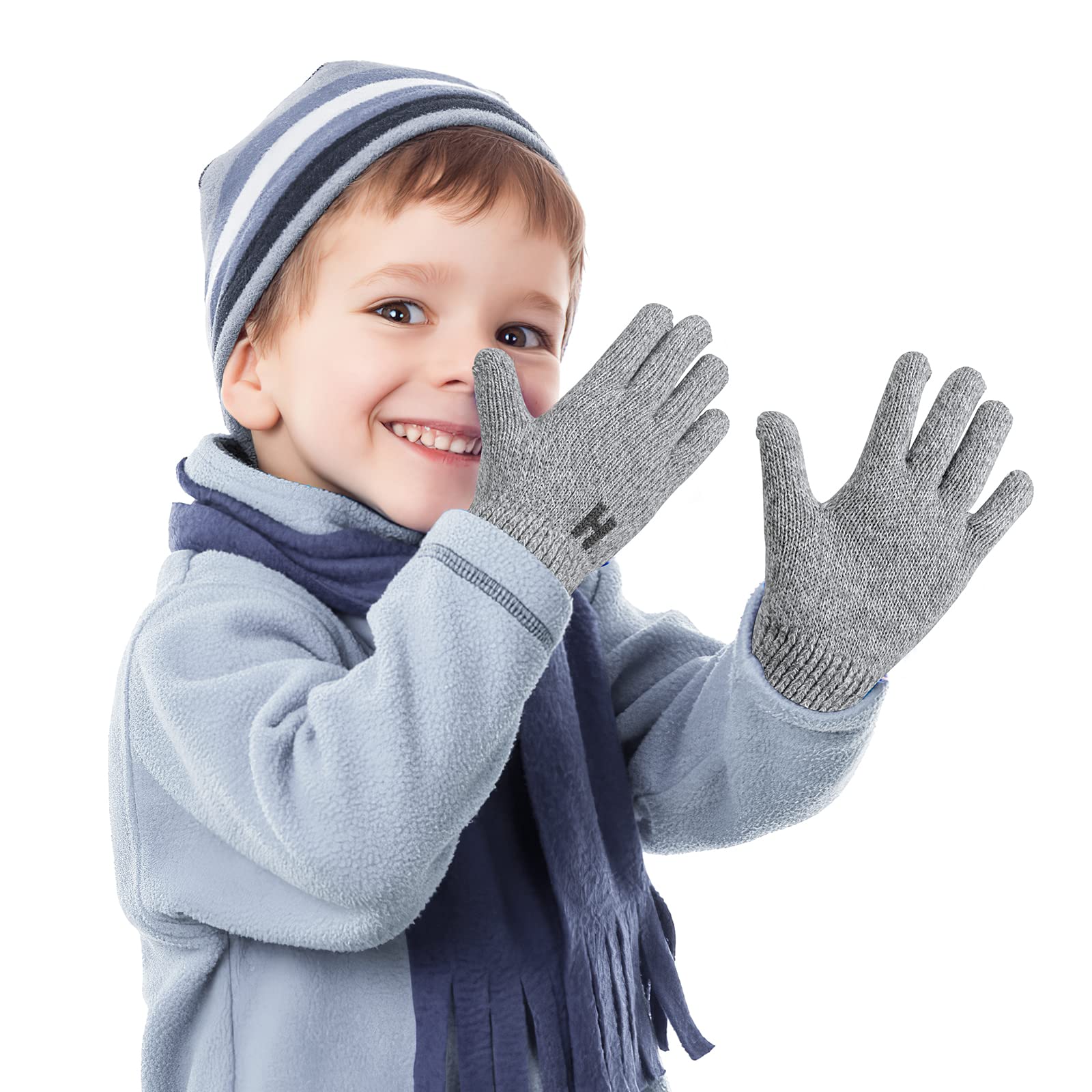 TAGVO Guantes de Invierno para Niños 3 Pares - Guantes de Punto Calientes Elásticos
