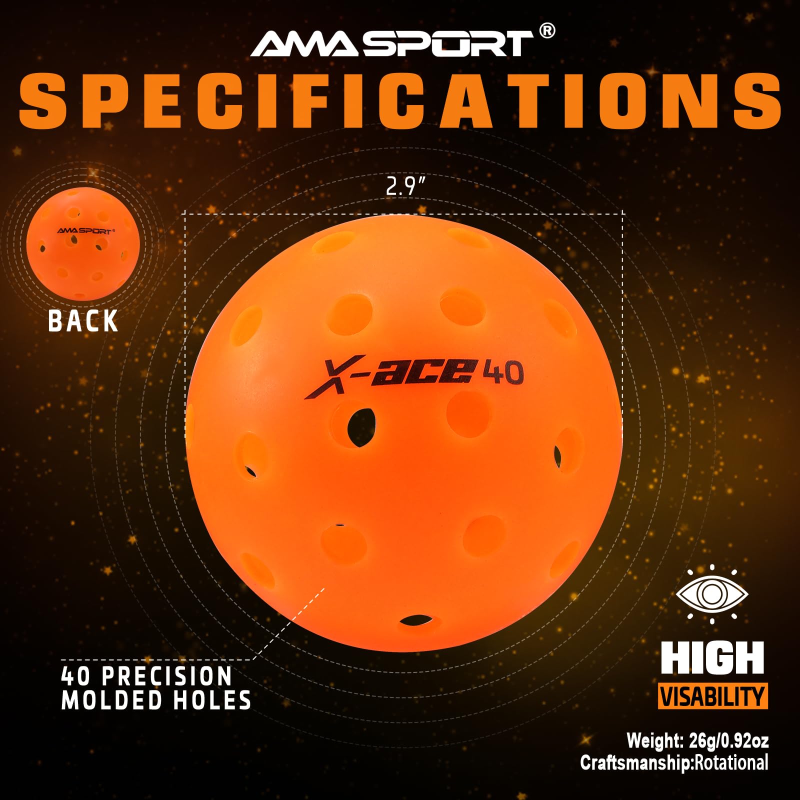 AMA SPORT Pickleball-Bälle für den Außenbereich, 40 Löcher, langlebig, hohe Sichtbarkeit und Sprungkraft, für alle Pickleball-Paddel und alle Pickleball-Plätze, 4/12 Stück
