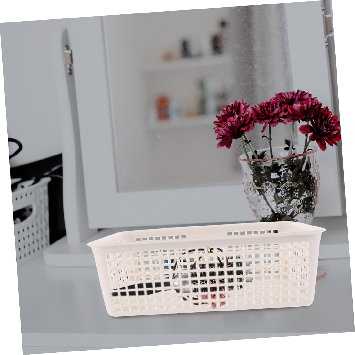 4sets Stackable Storage Baskets Desktop Organizer with Double Side Handles for Magazines Cosmetics and Sundries Space Saving Bins for Home and Office Use 3pcs*4