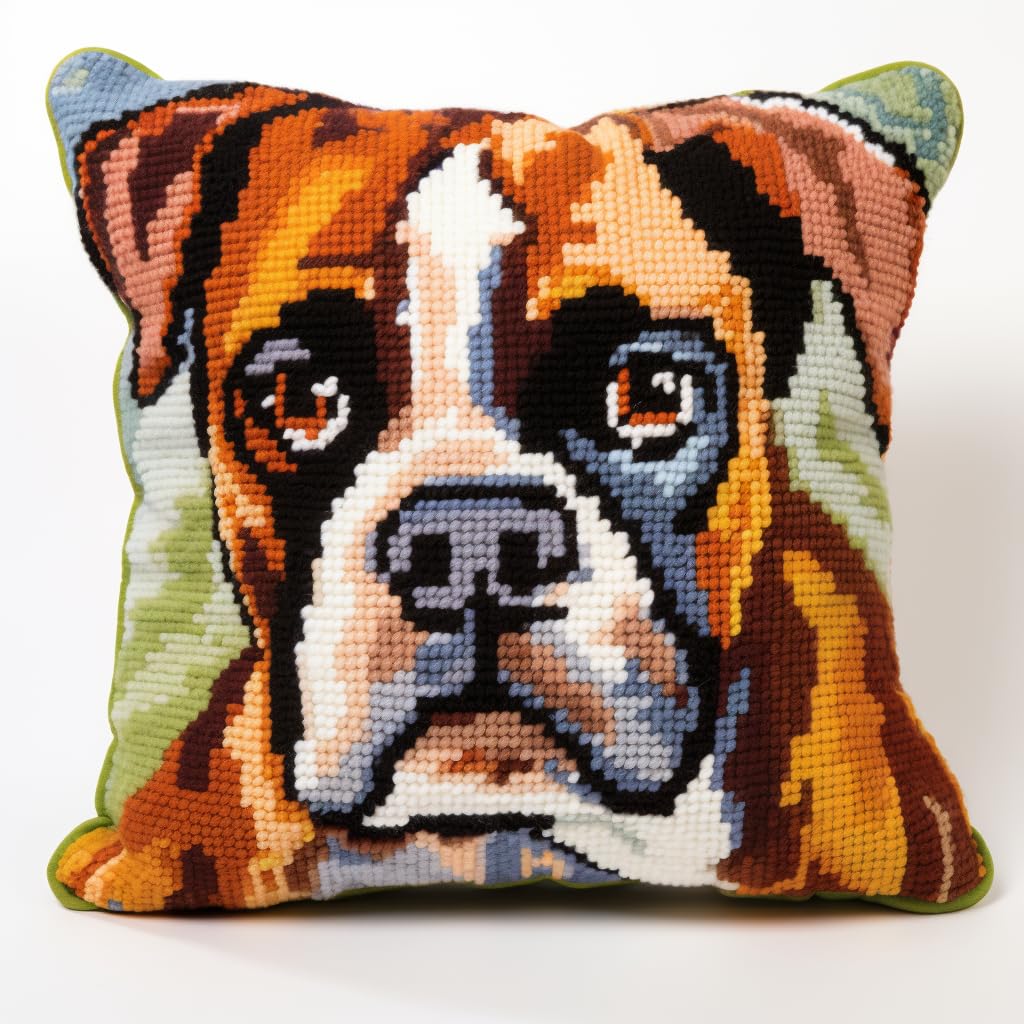 Bulldog Latch Hook Kits Pillow with Printed Canvas Cushion Embroidery Crochet Yarn Hooking Kit Pillowcase for Home Christmas Decoration 43x43cm(2)